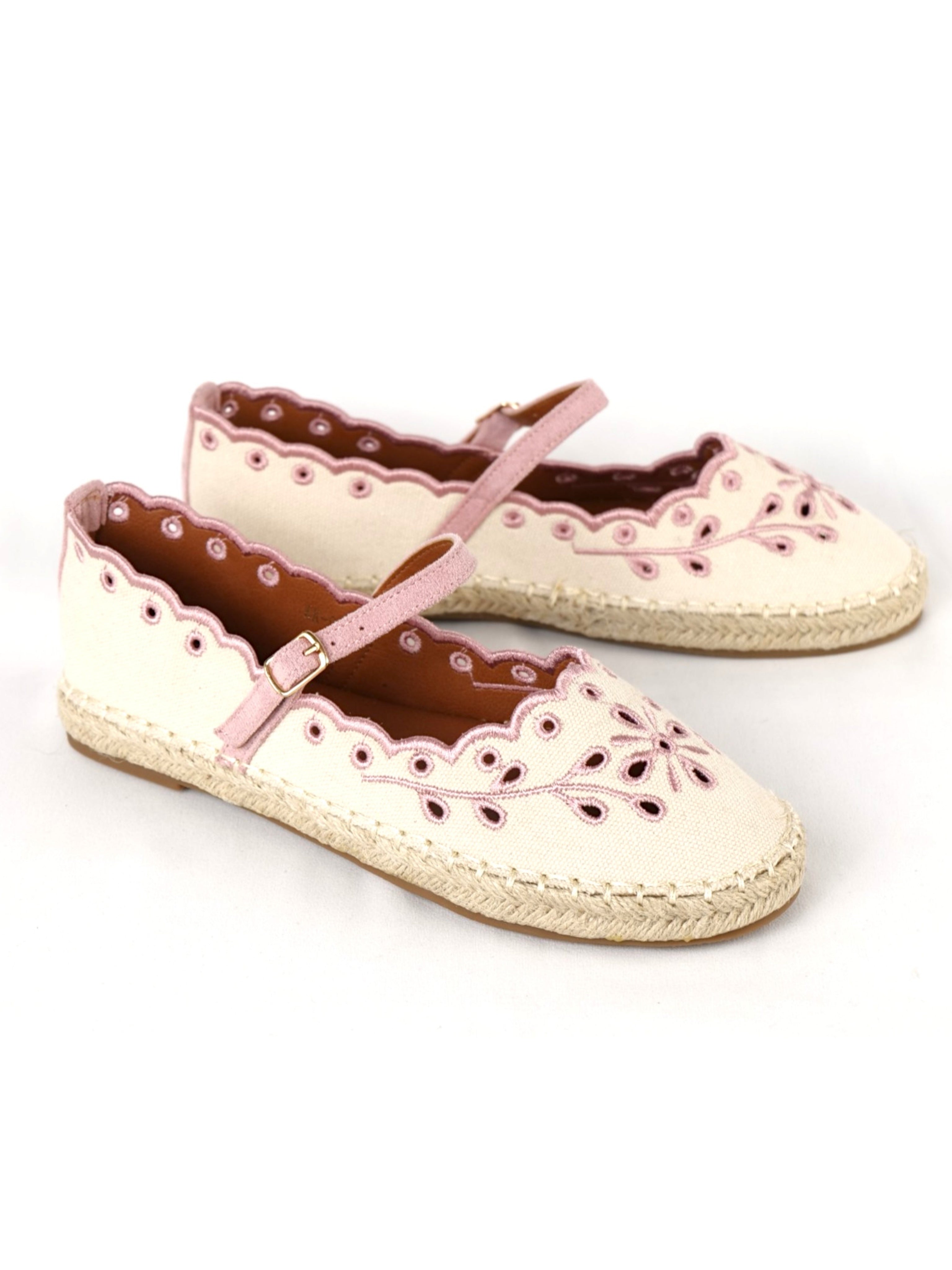 Alpargatas Mujer Bordadas con Pulsera Ajustable, Espadrilles Planas de Lona con Suela de Yute, Zapatos Verano Cómodos con Detalle Floral y Acabado Ondulado Textil
