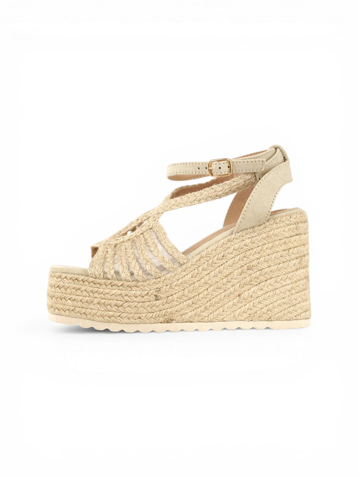 Sandalias de Cuña 11cm - Sandalias de plataforma para mujer con tiras trenzadas, diseño con cuña alta y suela de esparto, sandalias con cierre de hebilla y acabado metalizado o beige