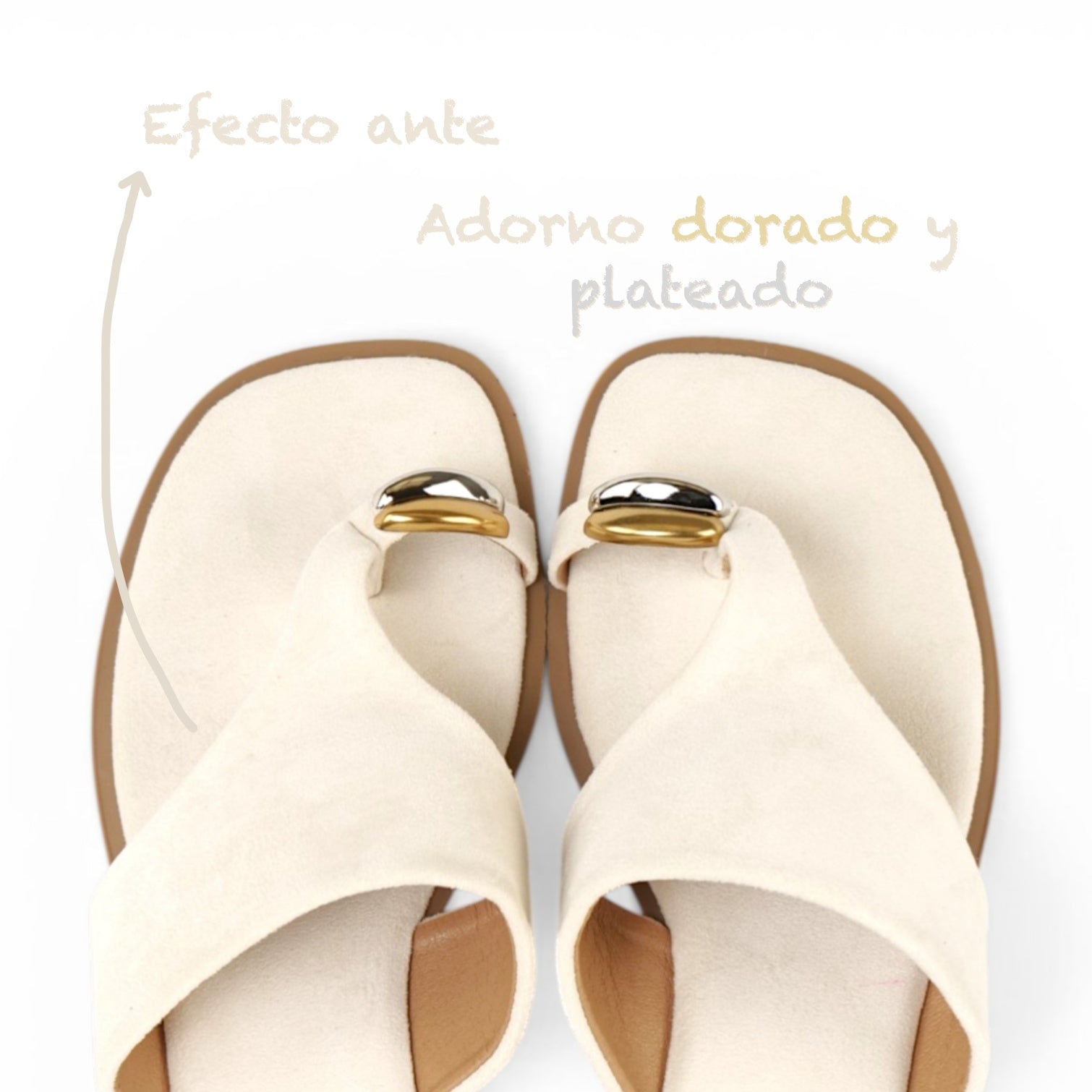 Sandalias planas tipo dedo para mujer en color beige y negro con detalle metálico dorado, sandalias minimalistas con pala ancha y diseño moderno, chanclas elegantes casuales de verano cómodas