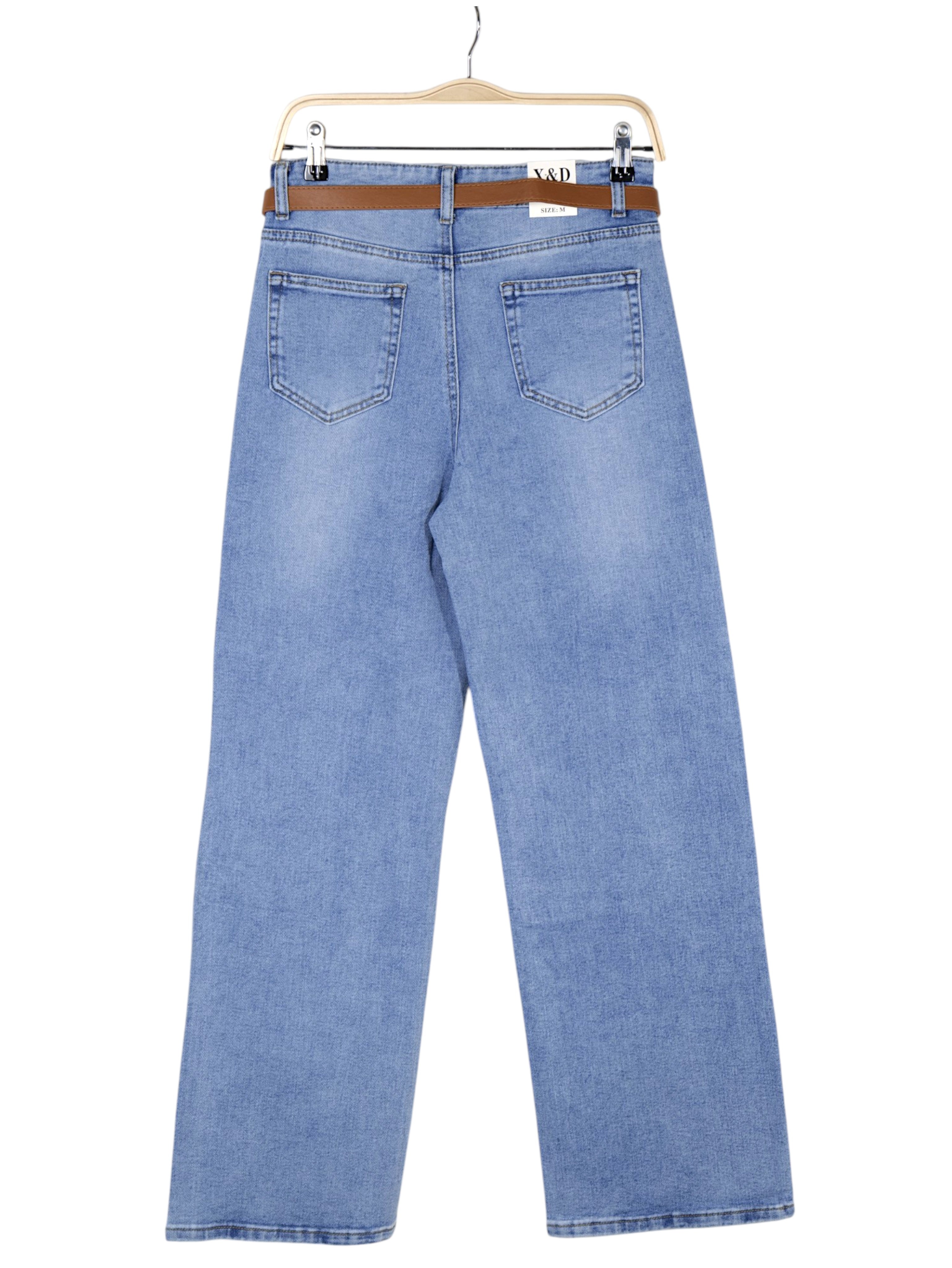 Jeans mujer tiro alto wide leg denim azul claro con cinturón, pantalón vaquero recto ancho holgado casual cómodo estilo minimalista streetwear outfit diario moda femenina