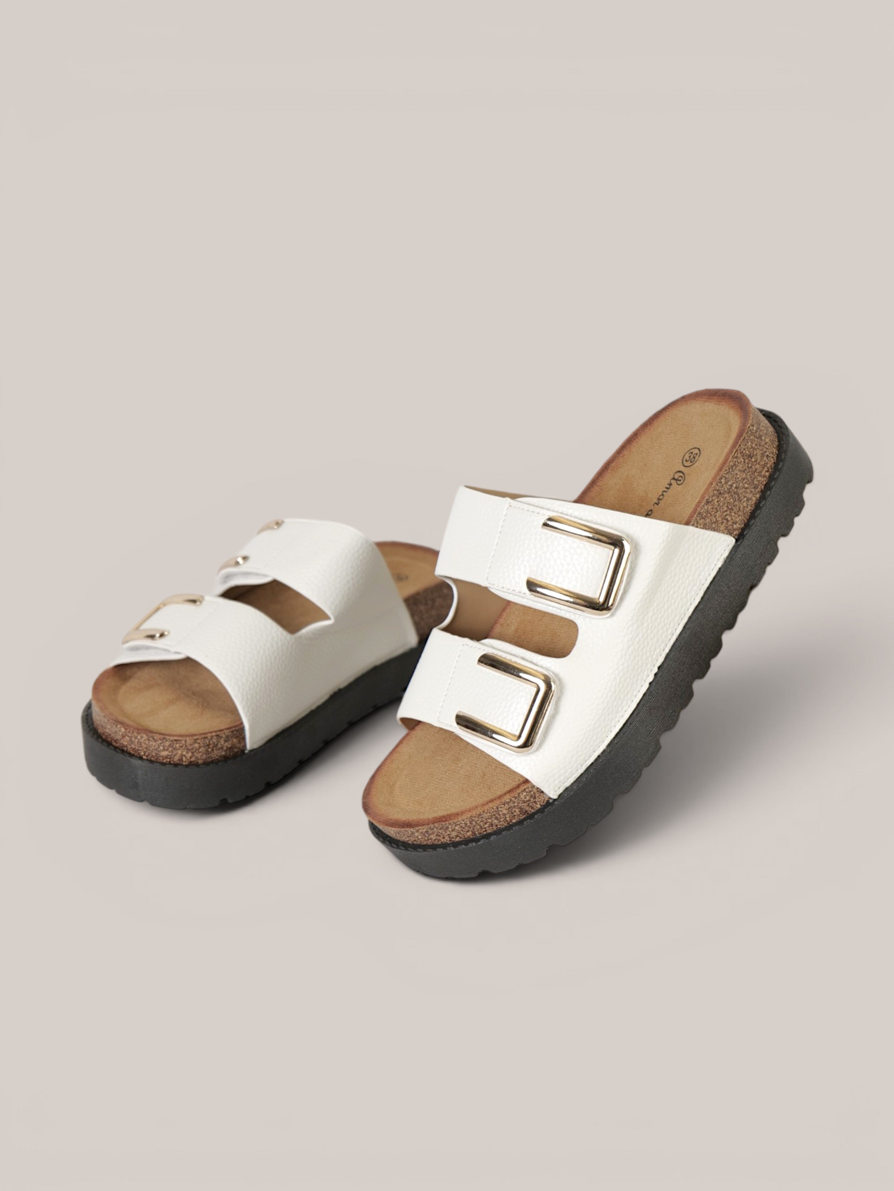 Sandalias Bio con Plataforma y Doble Hebilla de Velcro, Hebilla con Tachuales, Tira Ancha de Crochet Floral