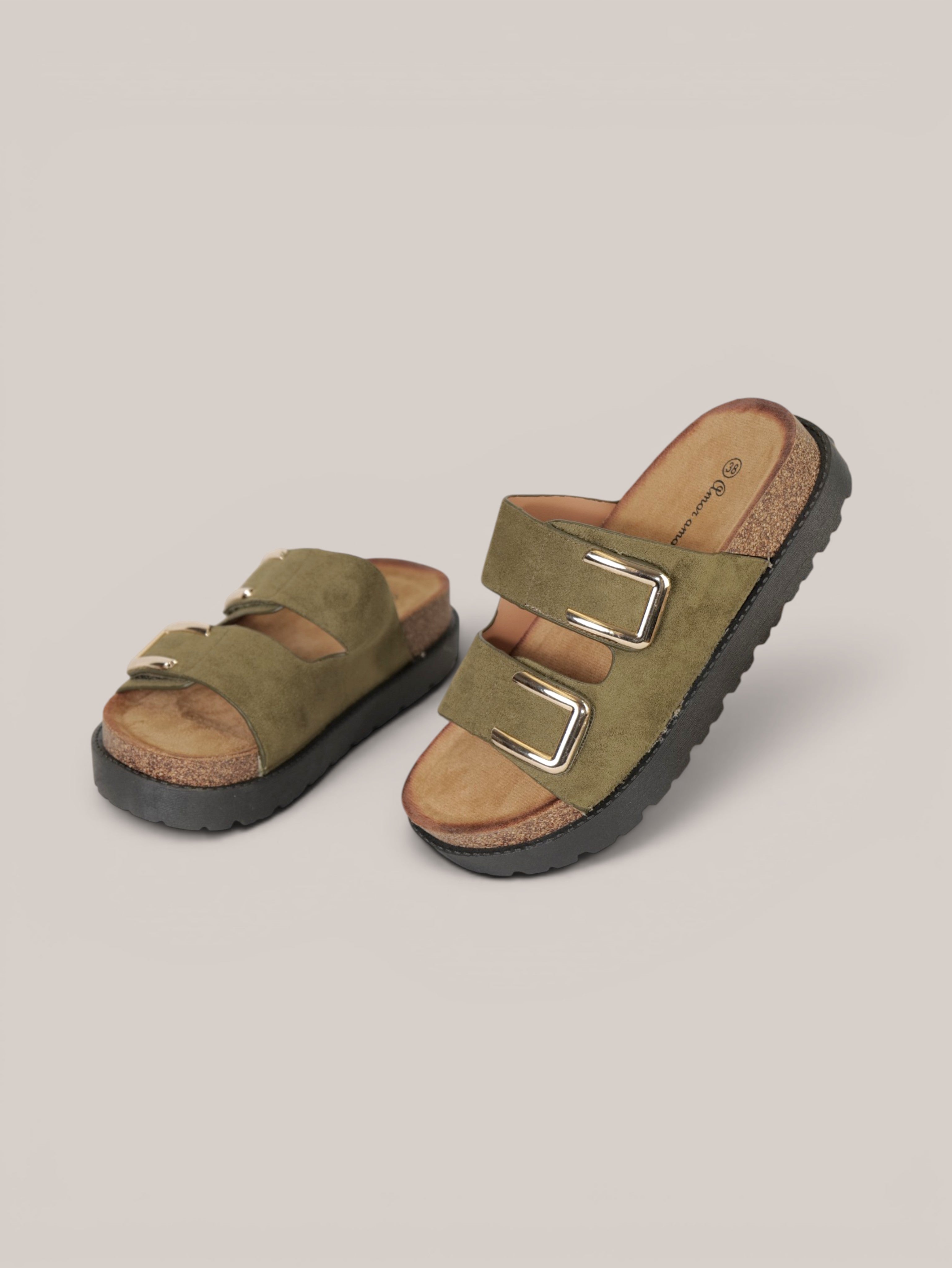 Sandalias Bio con Plataforma y Doble Hebilla de Velcro, Hebilla con Tachuales, Tira Ancha de Crochet Floral