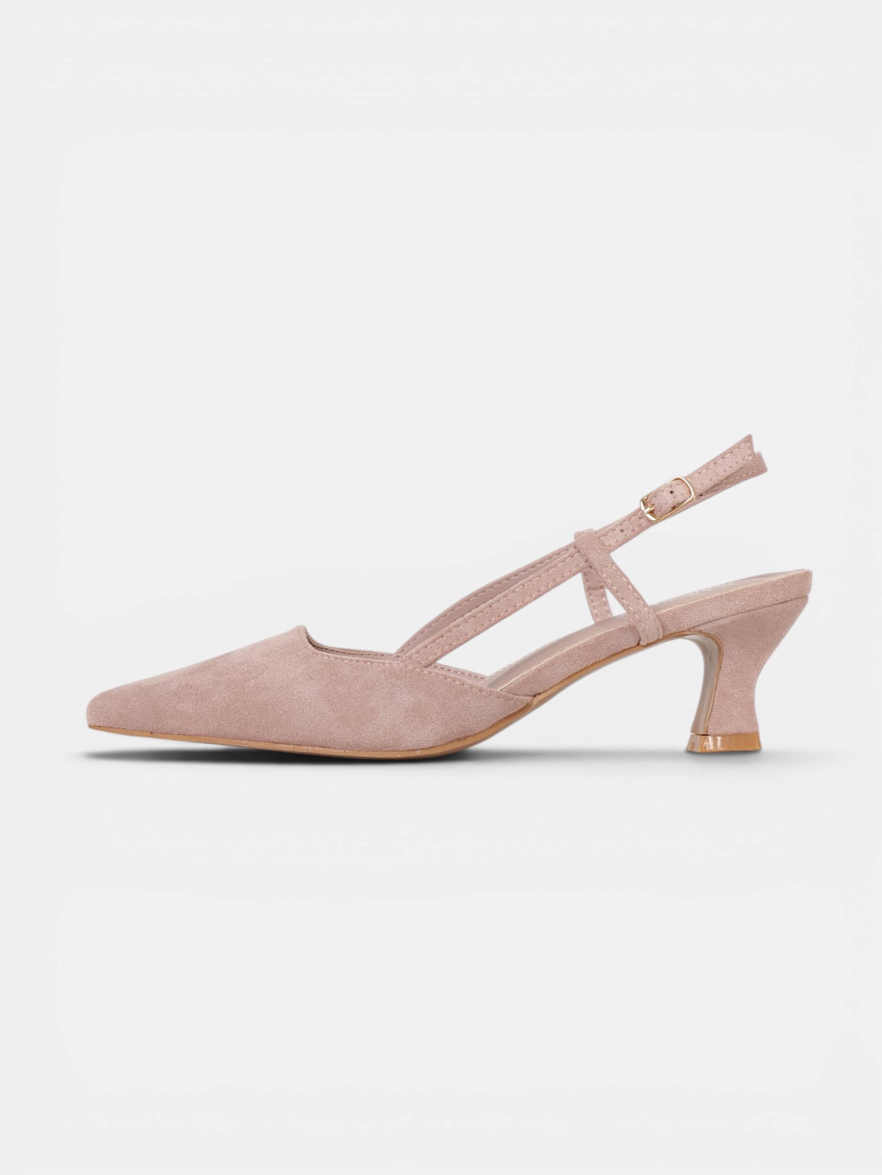 Zapatos de tacón slingback elegantes para mujer con punta fina, zapatos destalonados de terciopelo, tacón bajo cómodo con tira trasera ajustable en beige, rosa, marrón chocolate y negro para comuniones bodas eventos importantes