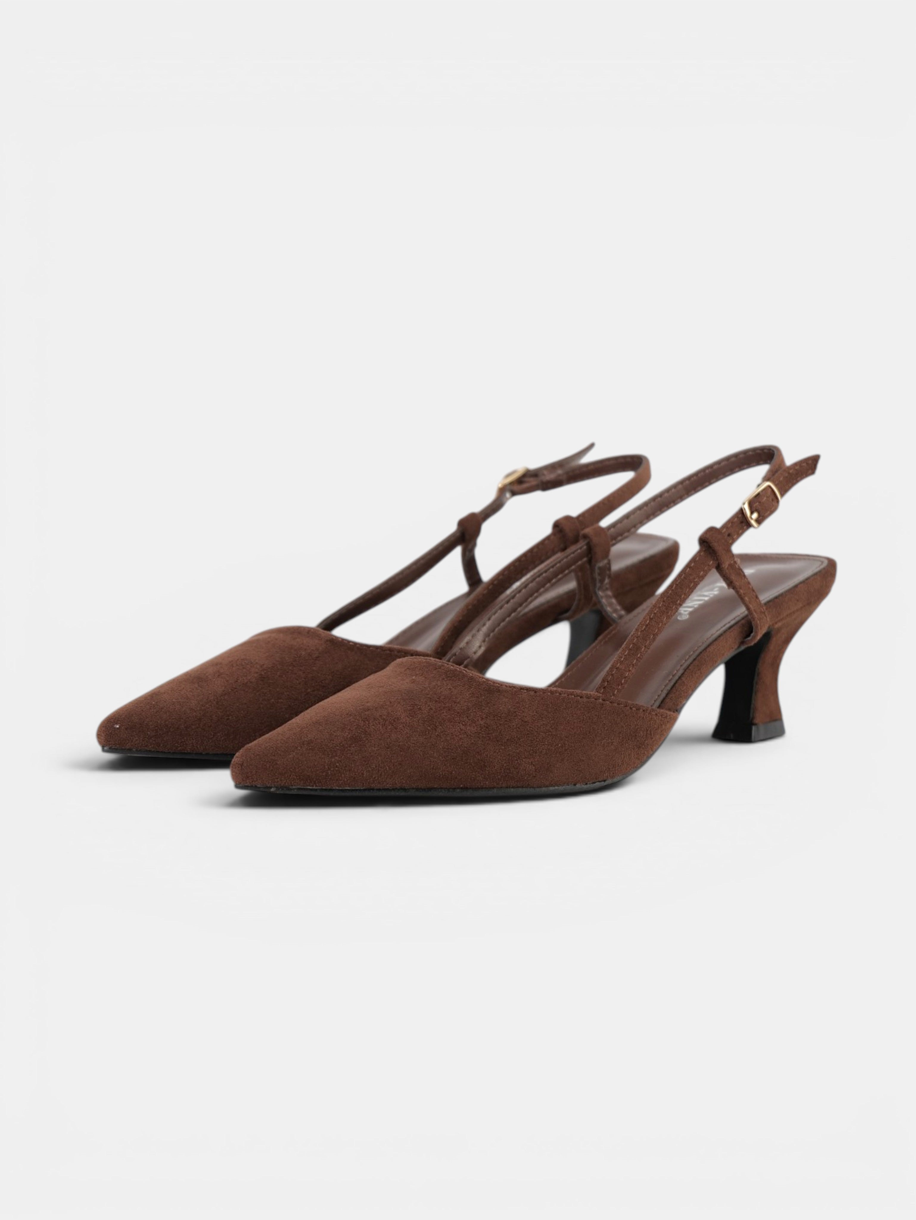 Zapatos de tacón slingback elegantes para mujer con punta fina, zapatos destalonados de terciopelo, tacón bajo cómodo con tira trasera ajustable en beige, rosa, marrón chocolate y negro para comuniones bodas eventos importantes