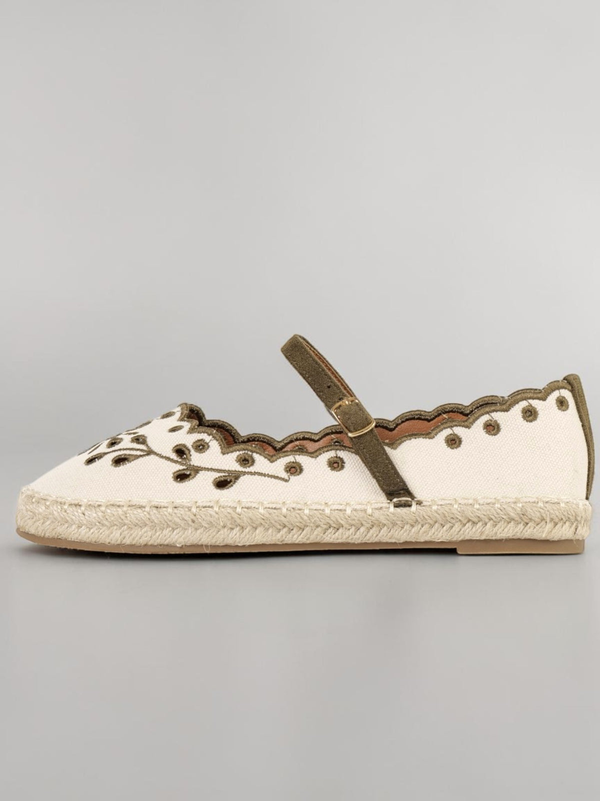 Alpargatas Mujer Bordadas con Pulsera Ajustable, Espadrilles Planas de Lona con Suela de Yute, Zapatos Verano Cómodos con Detalle Floral y Acabado Ondulado Textil