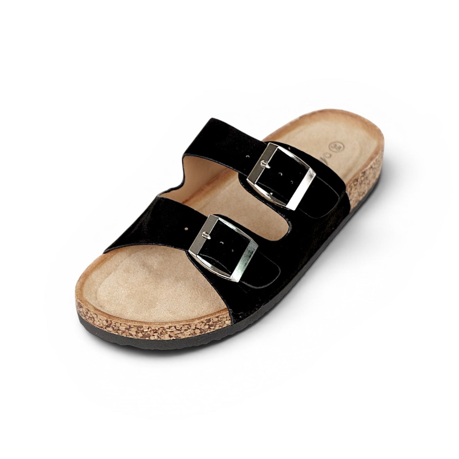 Sandalias planas mujer doble hebilla ajustable para el día a día Sandalias casuales verano con tiras anchas y hebillas metálicas en negro y beige