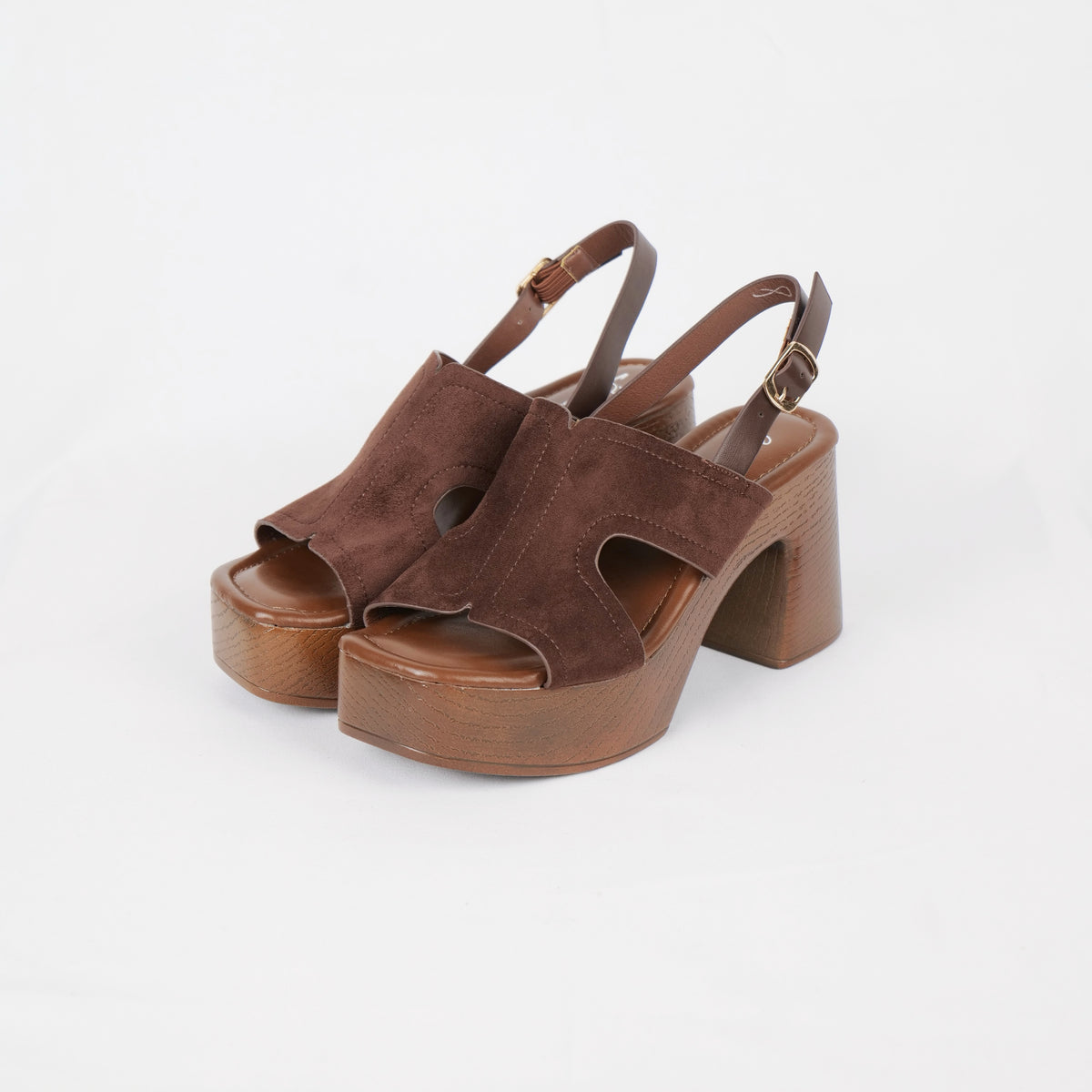Sandalias de plataforma con tacón ancho y acabado efecto madera en gamuza sintética negra y marrón, sandalias retro casuales para verano, vacaciones y salidas, ideales para combinar con jeans, vestidos midi, faldas y outfits boho chic