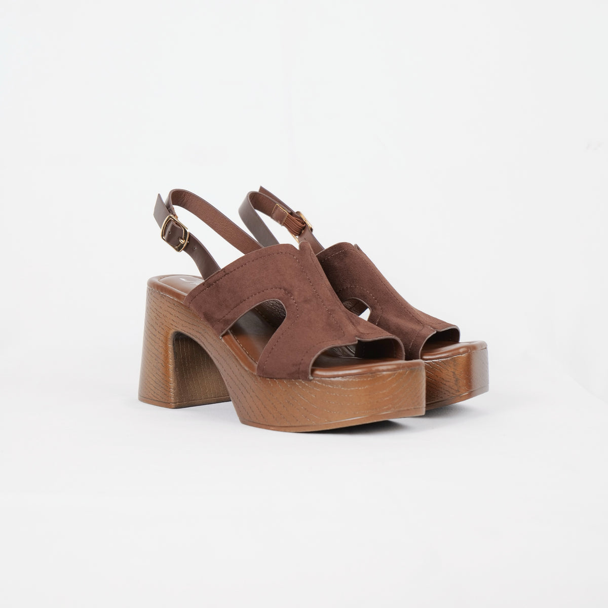 Sandalias de plataforma con tacón ancho y acabado efecto madera en gamuza sintética negra y marrón, sandalias retro casuales para verano, vacaciones y salidas, ideales para combinar con jeans, vestidos midi, faldas y outfits boho chic