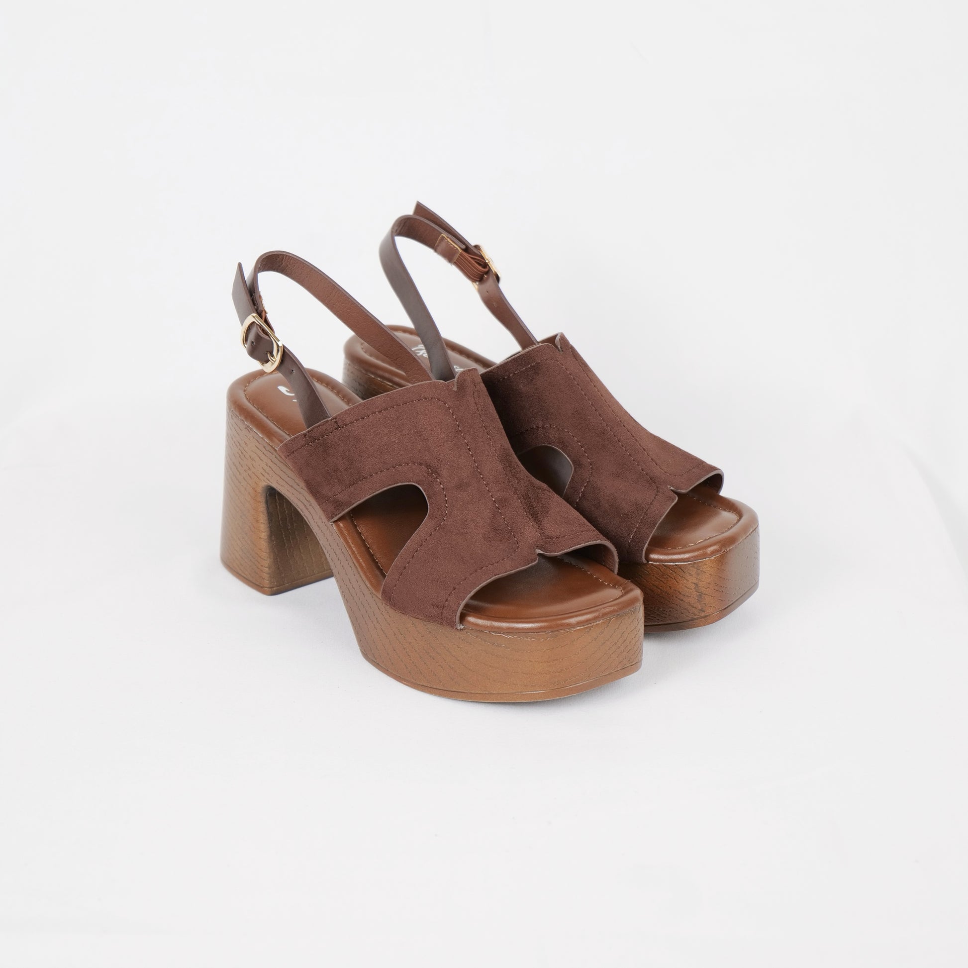 Sandalias de plataforma con tacón ancho y acabado efecto madera en gamuza sintética negra y marrón, sandalias retro casuales para verano, vacaciones y salidas, ideales para combinar con jeans, vestidos midi, faldas y outfits boho chic