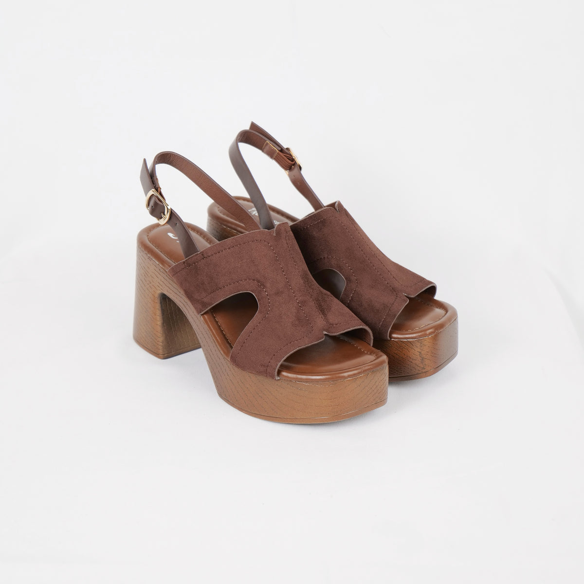 Sandalias de plataforma con tacón ancho y acabado efecto madera en gamuza sintética negra y marrón, sandalias retro casuales para verano, vacaciones y salidas, ideales para combinar con jeans, vestidos midi, faldas y outfits boho chic