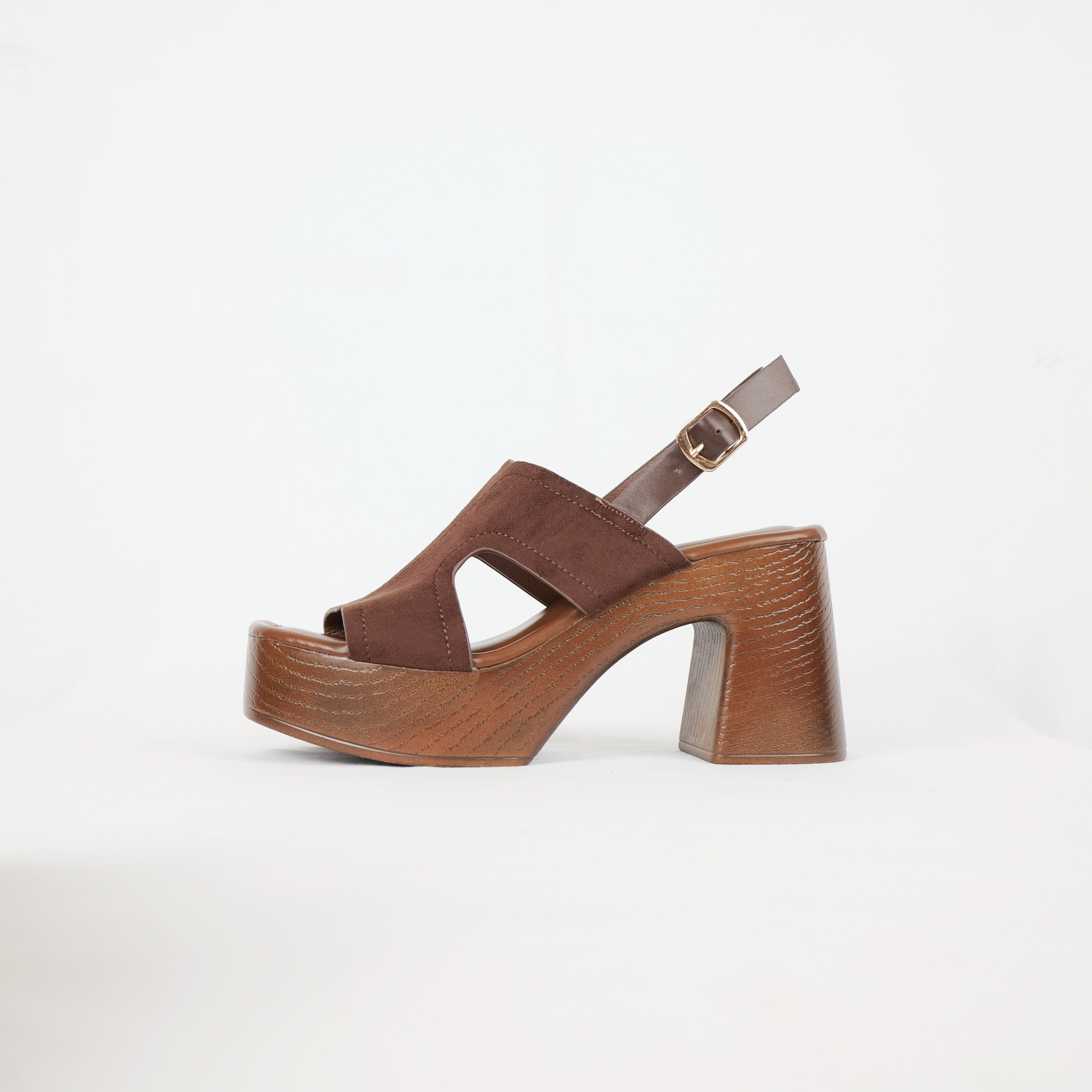 Sandalias de plataforma con tacón ancho y acabado efecto madera en gamuza sintética negra y marrón, sandalias retro casuales para verano, vacaciones y salidas, ideales para combinar con jeans, vestidos midi, faldas y outfits boho chic