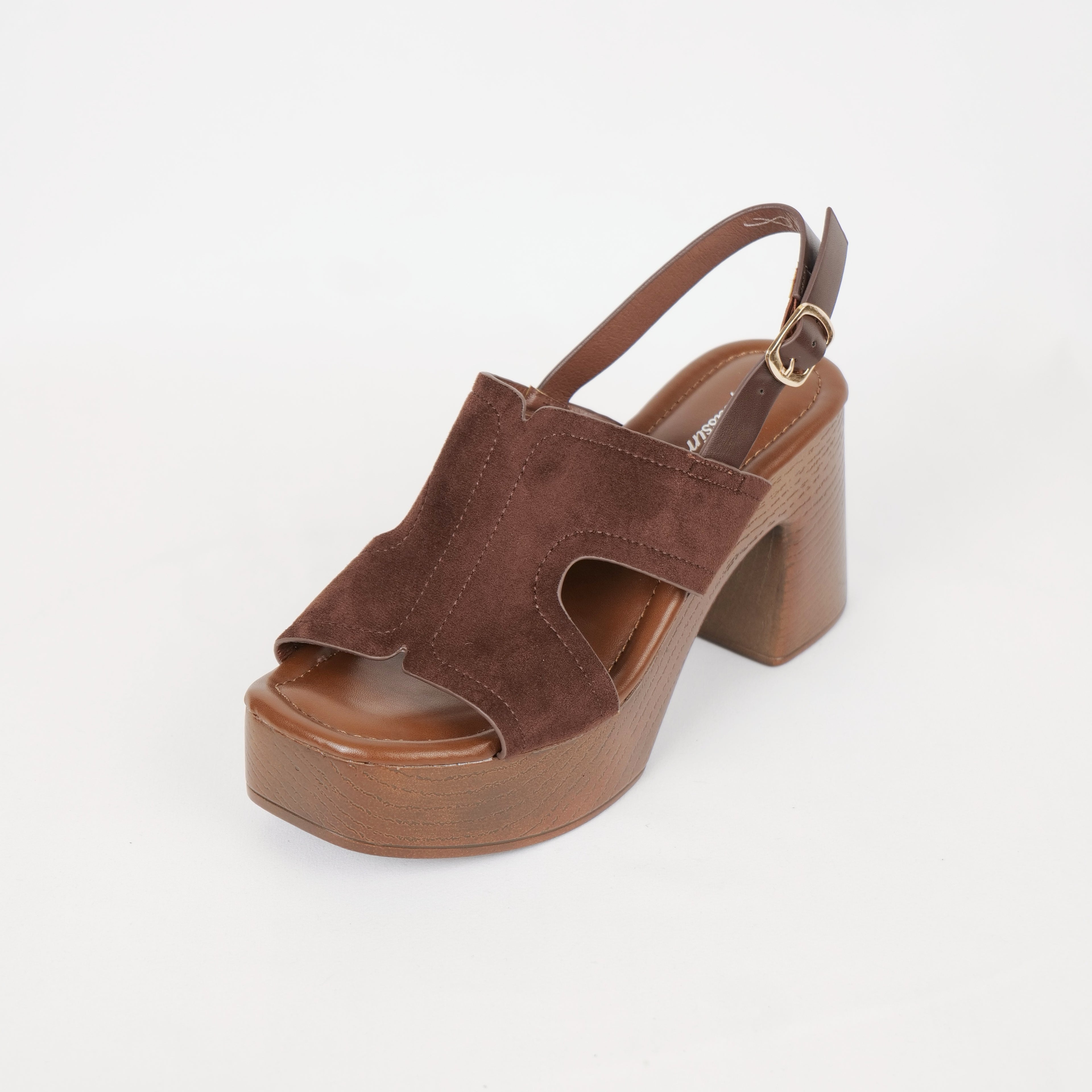 Sandalias de plataforma con tacón ancho y acabado efecto madera en gamuza sintética negra y marrón, sandalias retro casuales para verano, vacaciones y salidas, ideales para combinar con jeans, vestidos midi, faldas y outfits boho chic