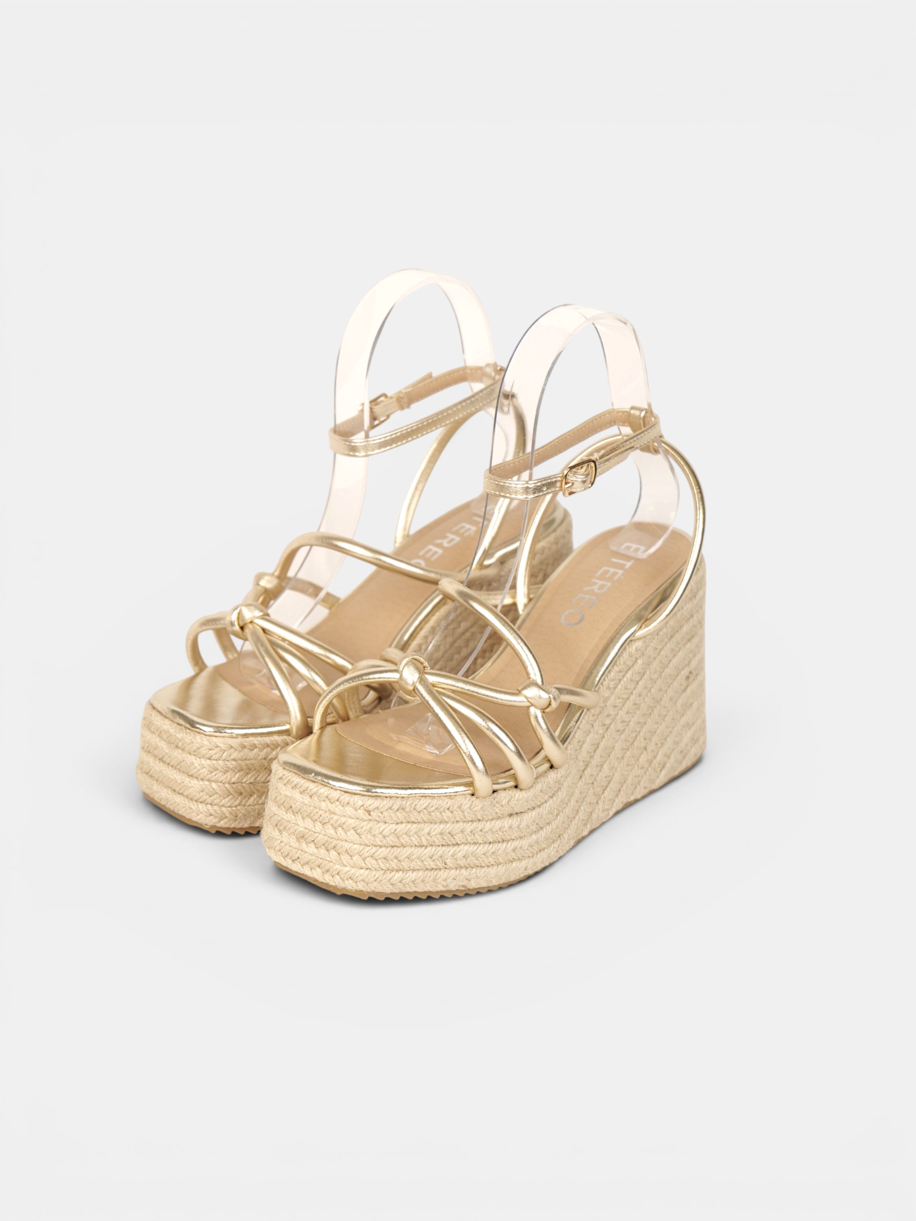 Sandalias de Cuña 11cm con Plataforma Alta Efecto Yute y Tiras con Nudos Decorativos, Sandalia con Pulsera Ajustable de Cuero Sintético para Verano, Fiesta, Vacaciones y Event