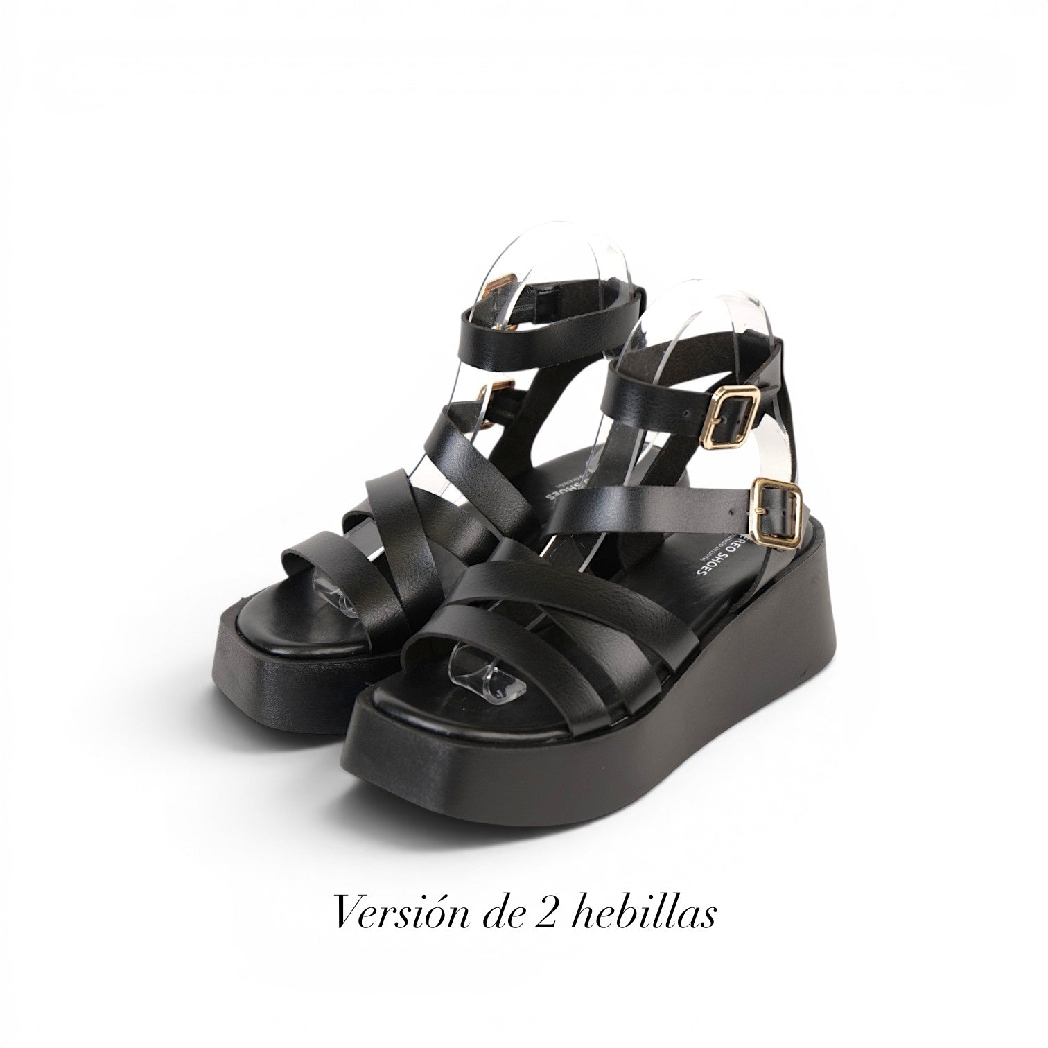Sandalias Romanas con Plataforma alta para mujer en negro con tiras múltiples y hebillas metálicas, zapatos abiertos cómodos estilo casual urbano