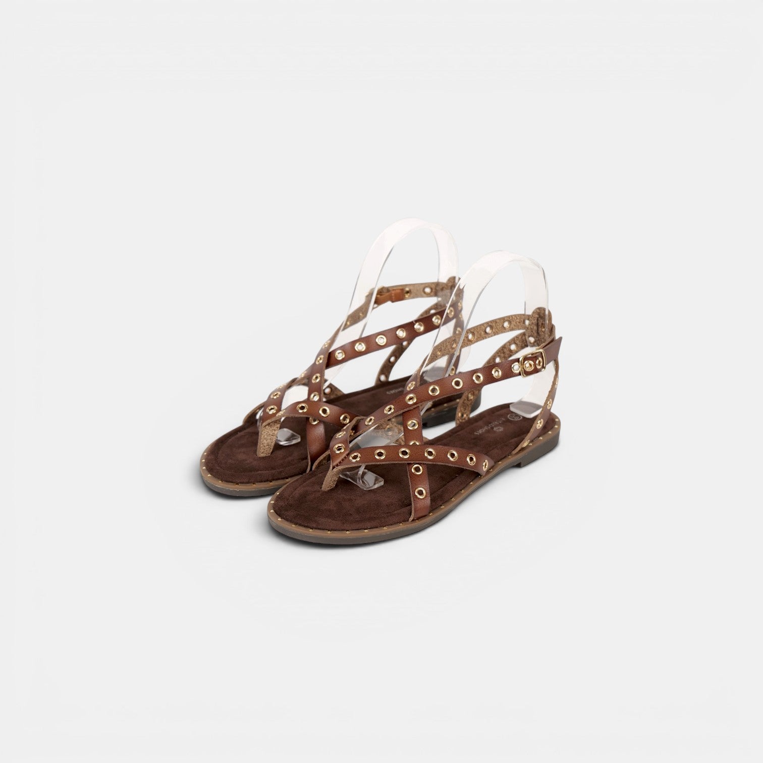 Sandalias Romanas con Tachuelas - Suela flexible y plantilla acolchada - Tachuelas doradas y tiras cruzadas para mujer, estilo casual elegante para verano, ideales para combinar con vestidos largos, faldas boho y looks de vacaciones