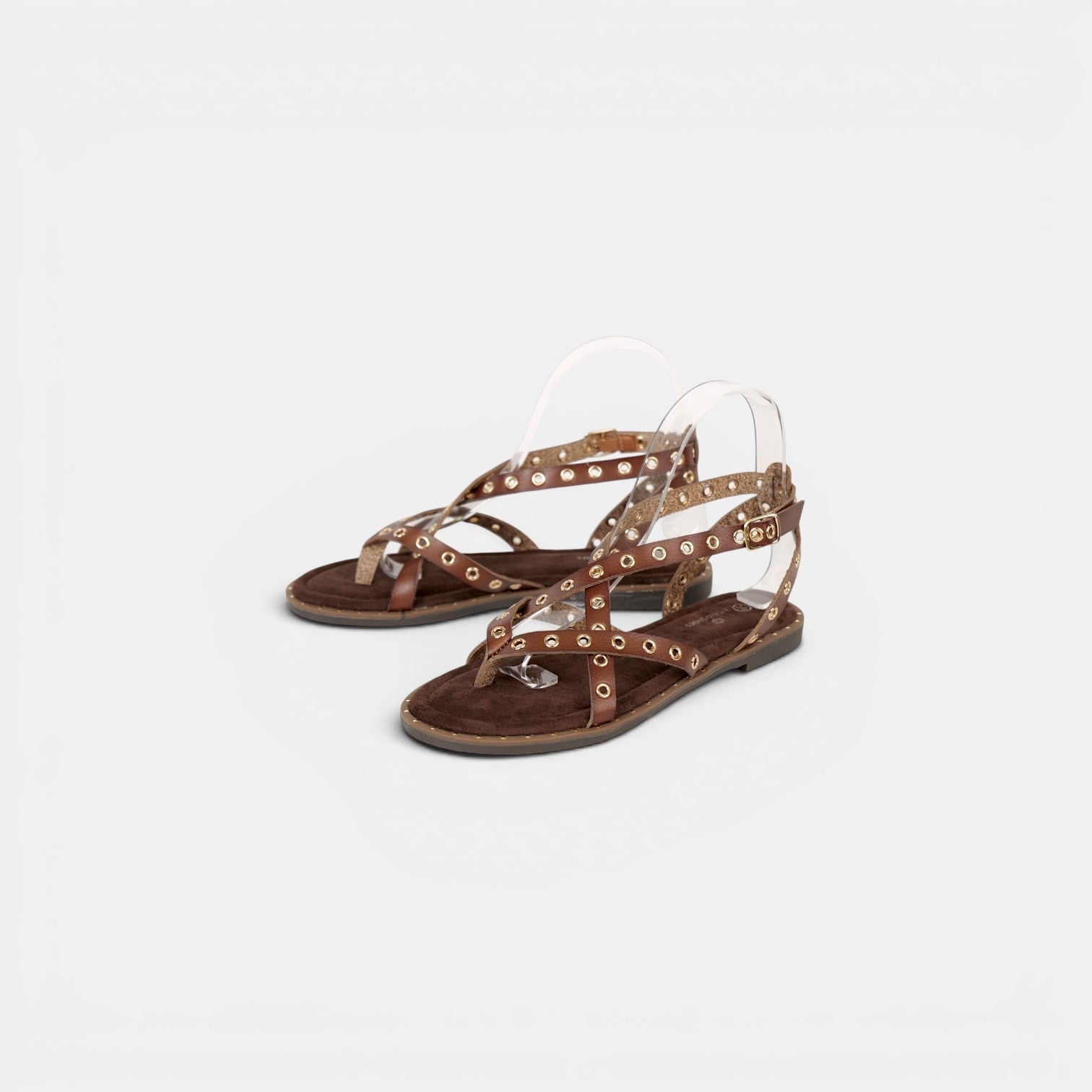 Sandalias Romanas con Tachuelas - Suela flexible y plantilla acolchada - Tachuelas doradas y tiras cruzadas para mujer, estilo casual elegante para verano, ideales para combinar con vestidos largos, faldas boho y looks de vacaciones