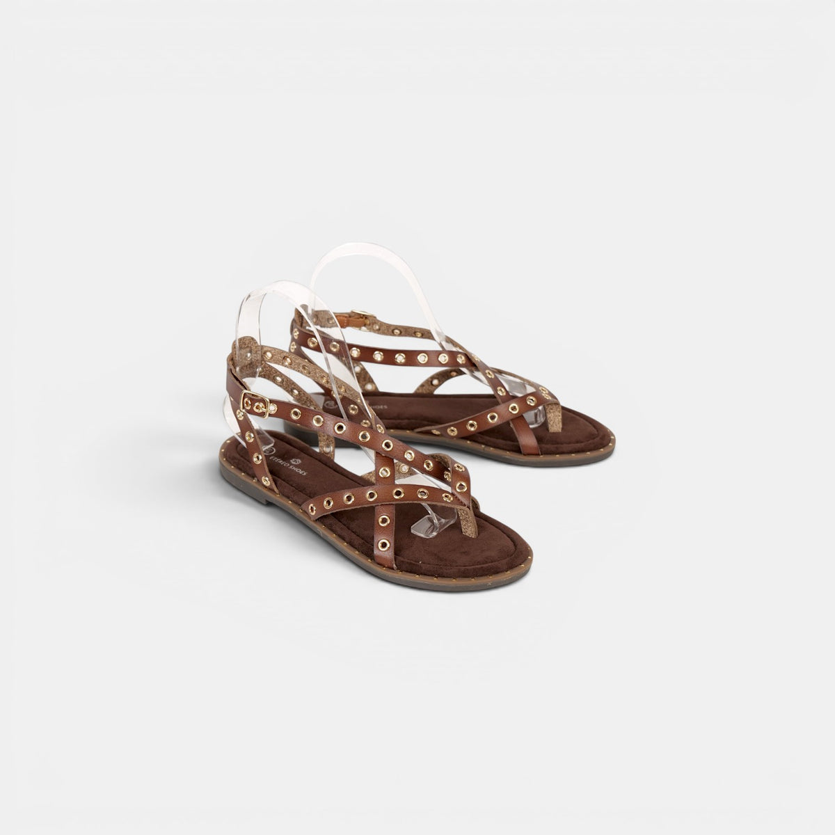 Sandalias Romanas con Tachuelas - Suela flexible y plantilla acolchada - Tachuelas doradas y tiras cruzadas para mujer, estilo casual elegante para verano, ideales para combinar con vestidos largos, faldas boho y looks de vacaciones
