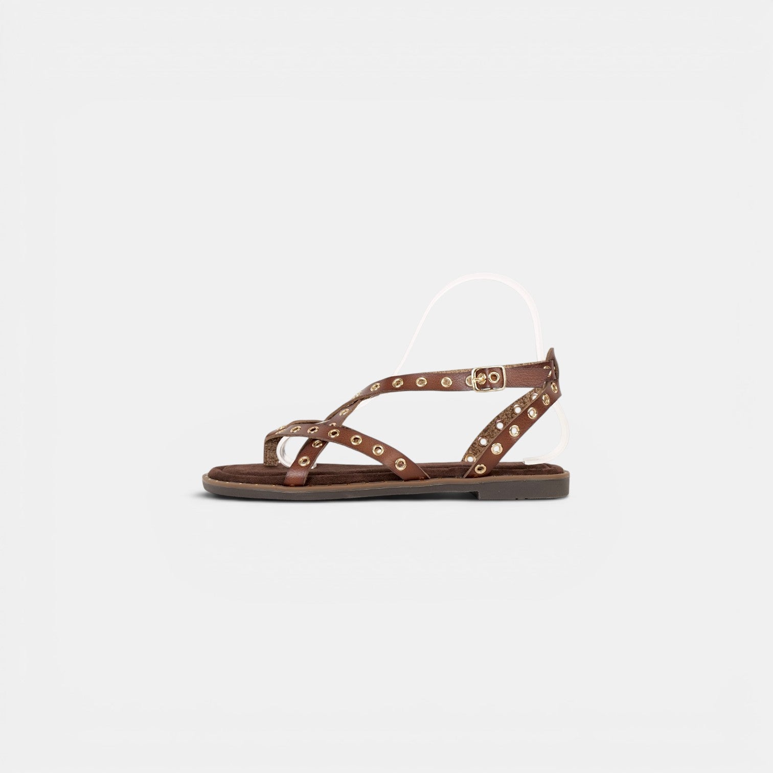 Sandalias Romanas con Tachuelas - Suela flexible y plantilla acolchada - Tachuelas doradas y tiras cruzadas para mujer, estilo casual elegante para verano, ideales para combinar con vestidos largos, faldas boho y looks de vacaciones