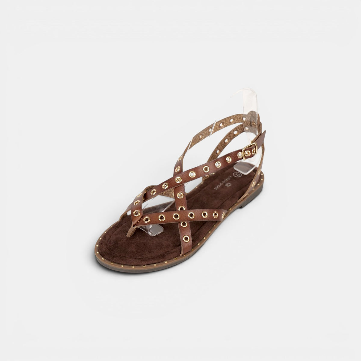 Sandalias Romanas con Tachuelas - Suela flexible y plantilla acolchada - Tachuelas doradas y tiras cruzadas para mujer, estilo casual elegante para verano, ideales para combinar con vestidos largos, faldas boho y looks de vacaciones