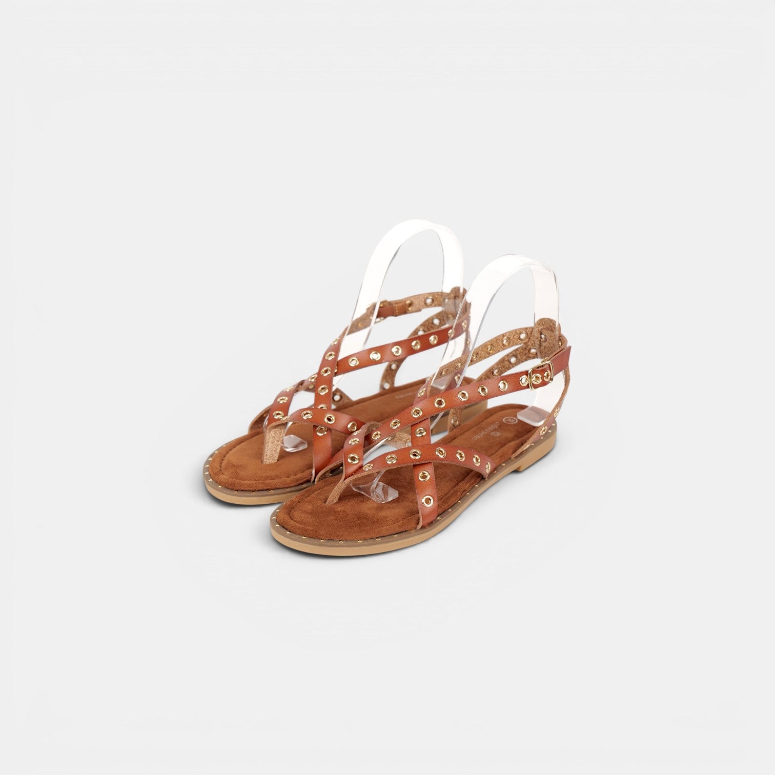 Sandalias Romanas con Tachuelas - Suela flexible y plantilla acolchada - Tachuelas doradas y tiras cruzadas para mujer, estilo casual elegante para verano, ideales para combinar con vestidos largos, faldas boho y looks de vacaciones