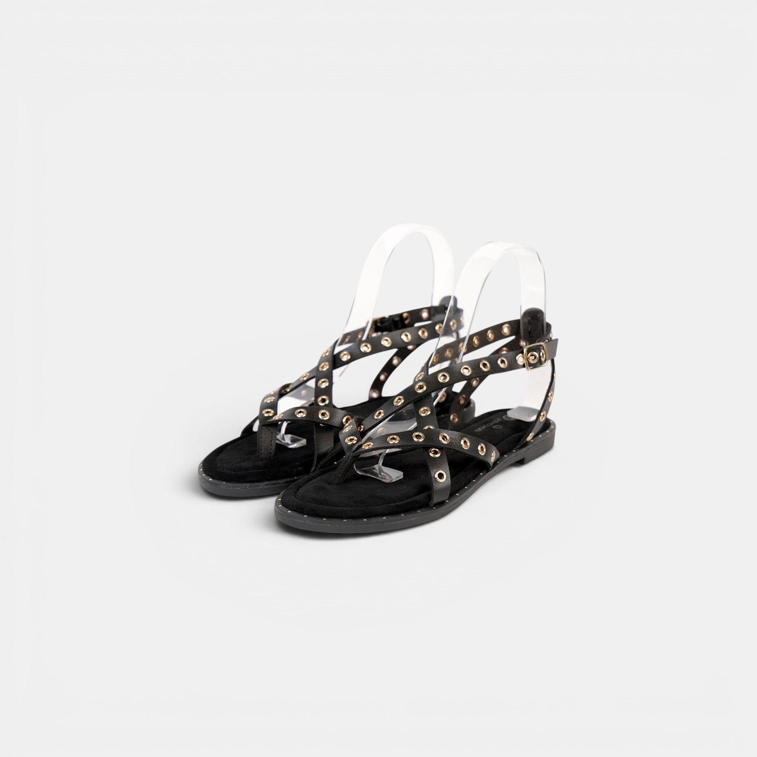 Sandalias Romanas con Tachuelas - Suela flexible y plantilla acolchada - Tachuelas doradas y tiras cruzadas para mujer, estilo casual elegante para verano, ideales para combinar con vestidos largos, faldas boho y looks de vacaciones