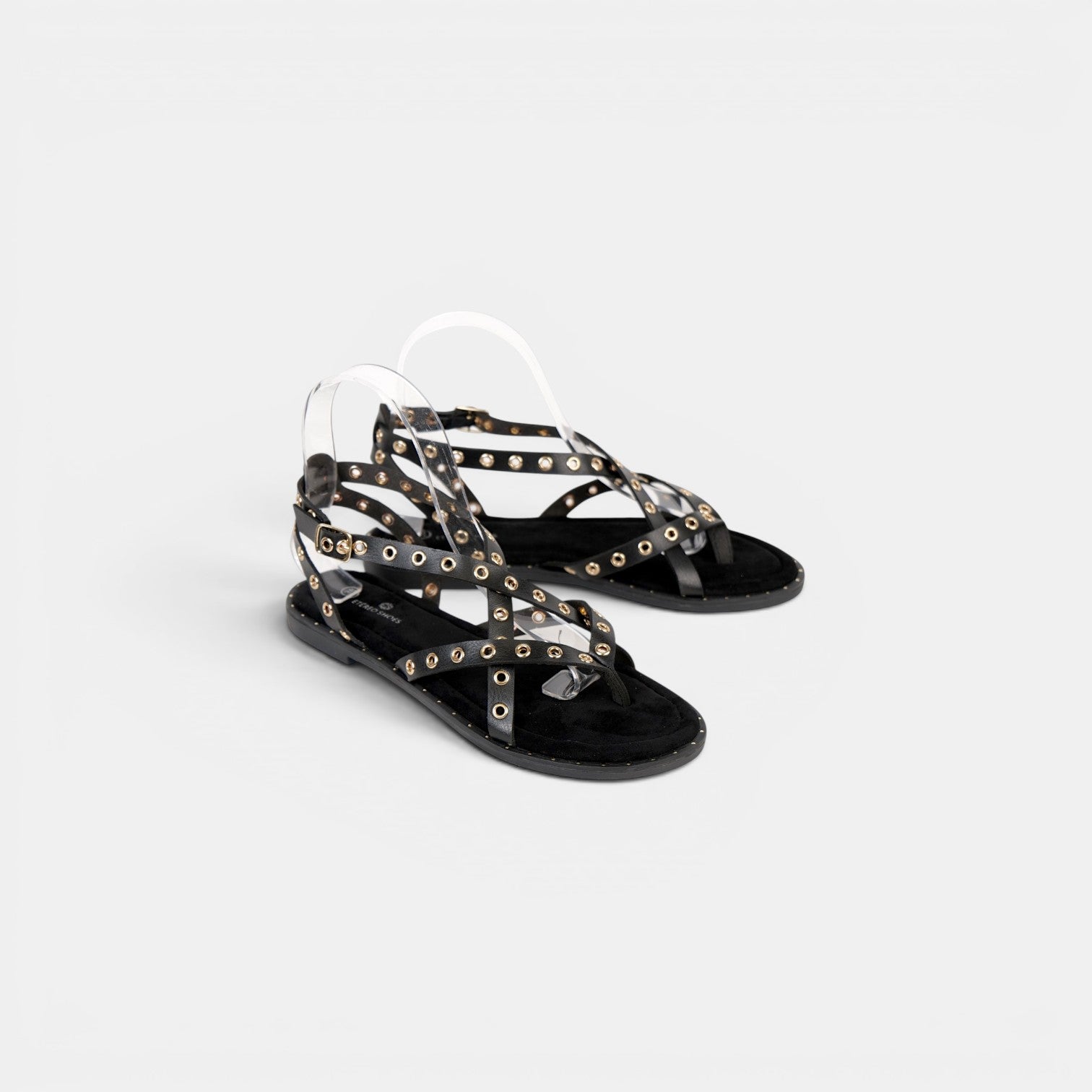 Sandalias Romanas con Tachuelas - Suela flexible y plantilla acolchada - Tachuelas doradas y tiras cruzadas para mujer, estilo casual elegante para verano, ideales para combinar con vestidos largos, faldas boho y looks de vacaciones