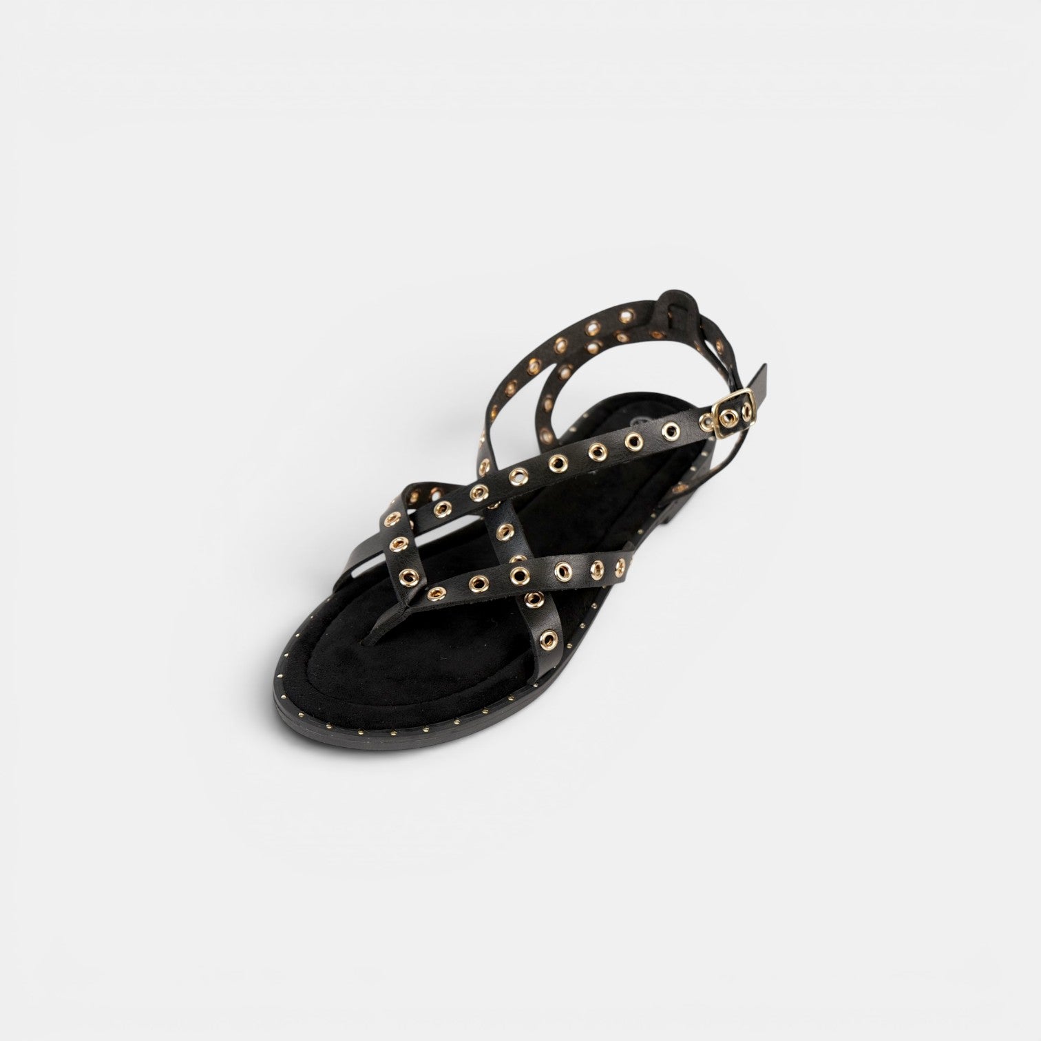 Sandalias Romanas con Tachuelas - Suela flexible y plantilla acolchada - Tachuelas doradas y tiras cruzadas para mujer, estilo casual elegante para verano, ideales para combinar con vestidos largos, faldas boho y looks de vacaciones