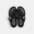 Sandalias planas para mujer con hebilla dorada y tachuelas, chanclas elegantes efecto ante en negro, camel y marrón chocolate