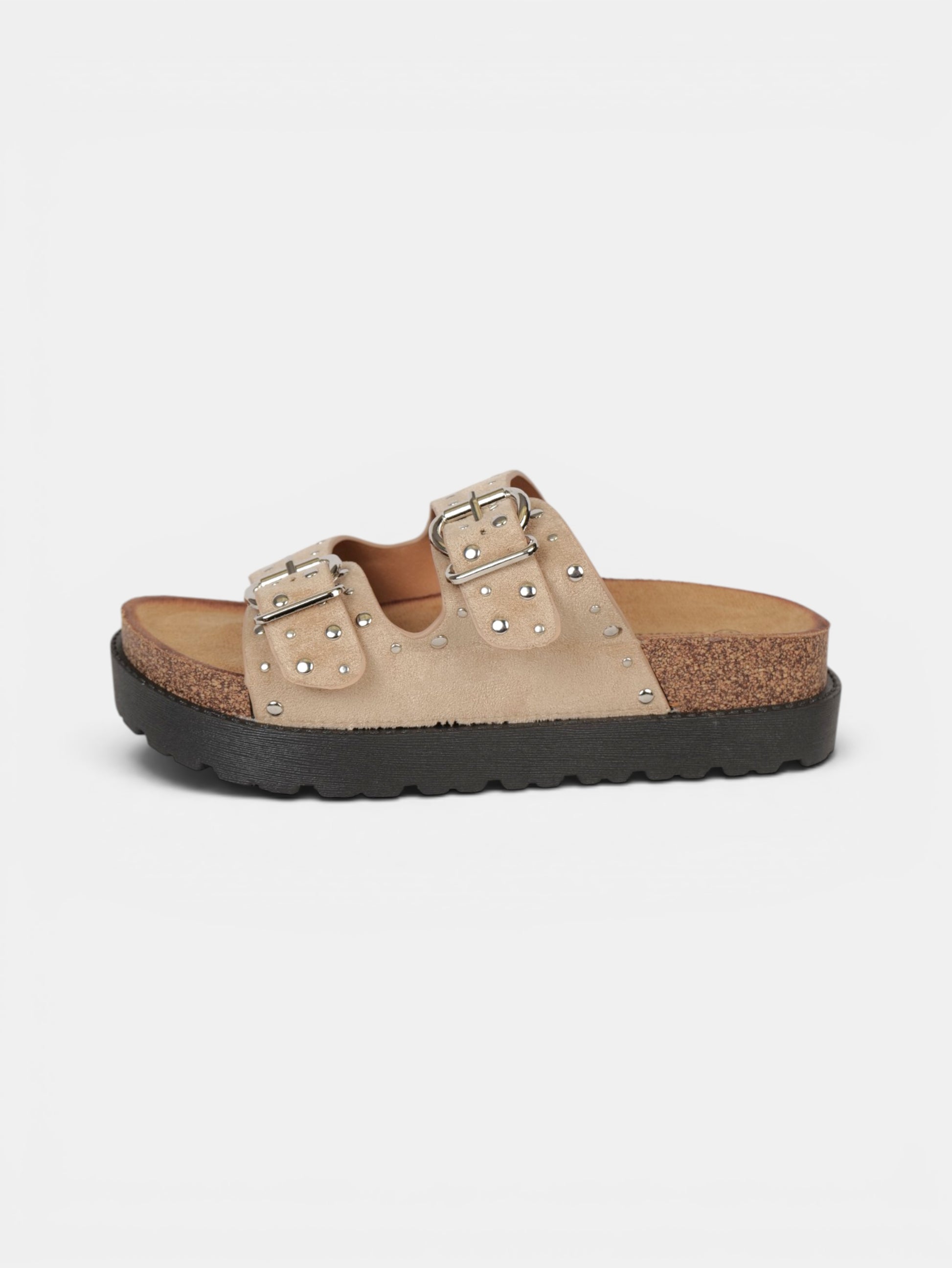 Sandalias Bio con Plataforma y Doble Hebilla de Velcro, Hebilla con Tachuales, Tira Ancha de Crochet Floral