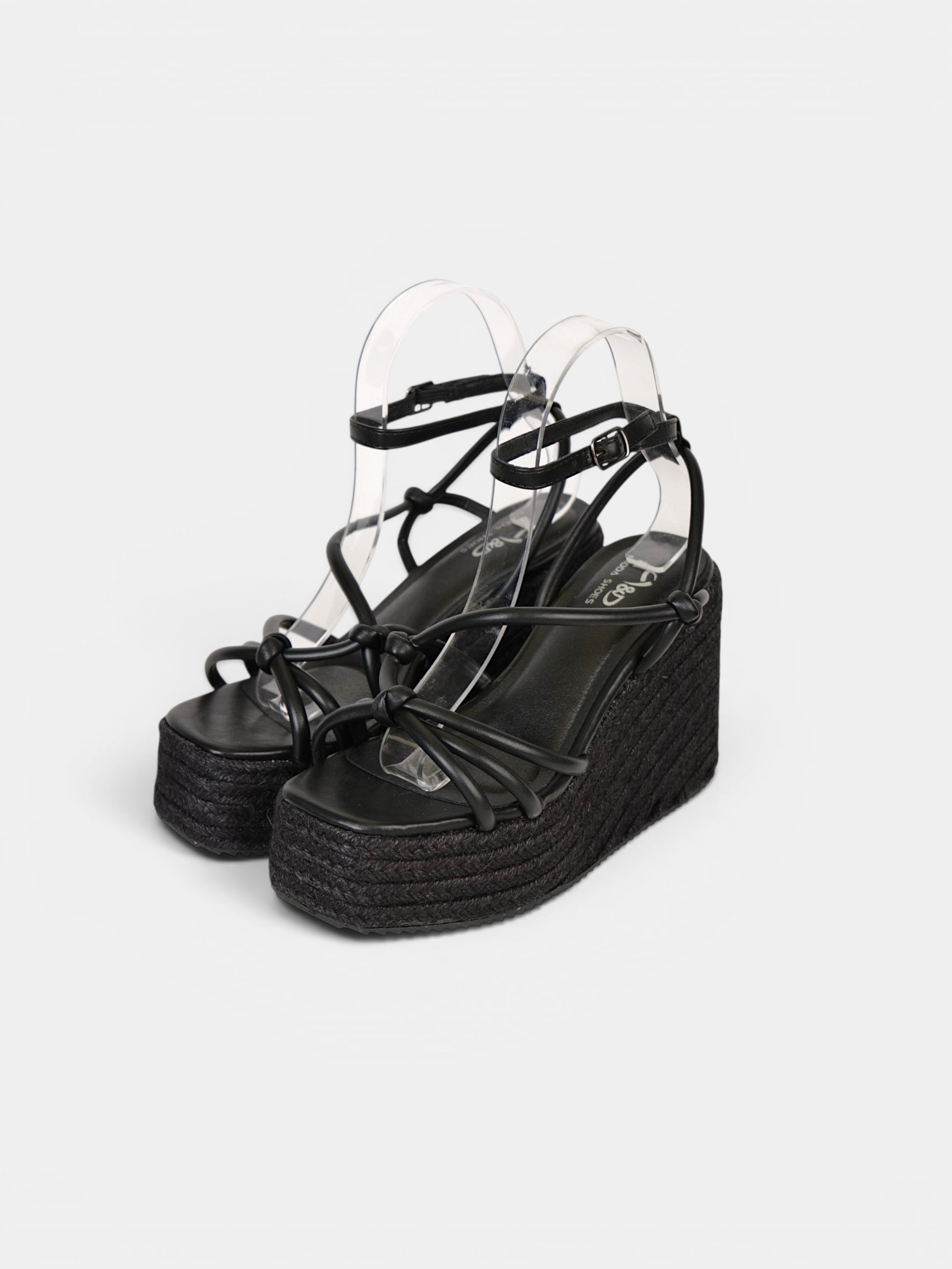 Sandalias de Cuña 11cm con Plataforma Alta Efecto Yute y Tiras con Nudos Decorativos, Sandalia con Pulsera Ajustable de Cuero Sintético para Verano, Fiesta, Vacaciones y Event