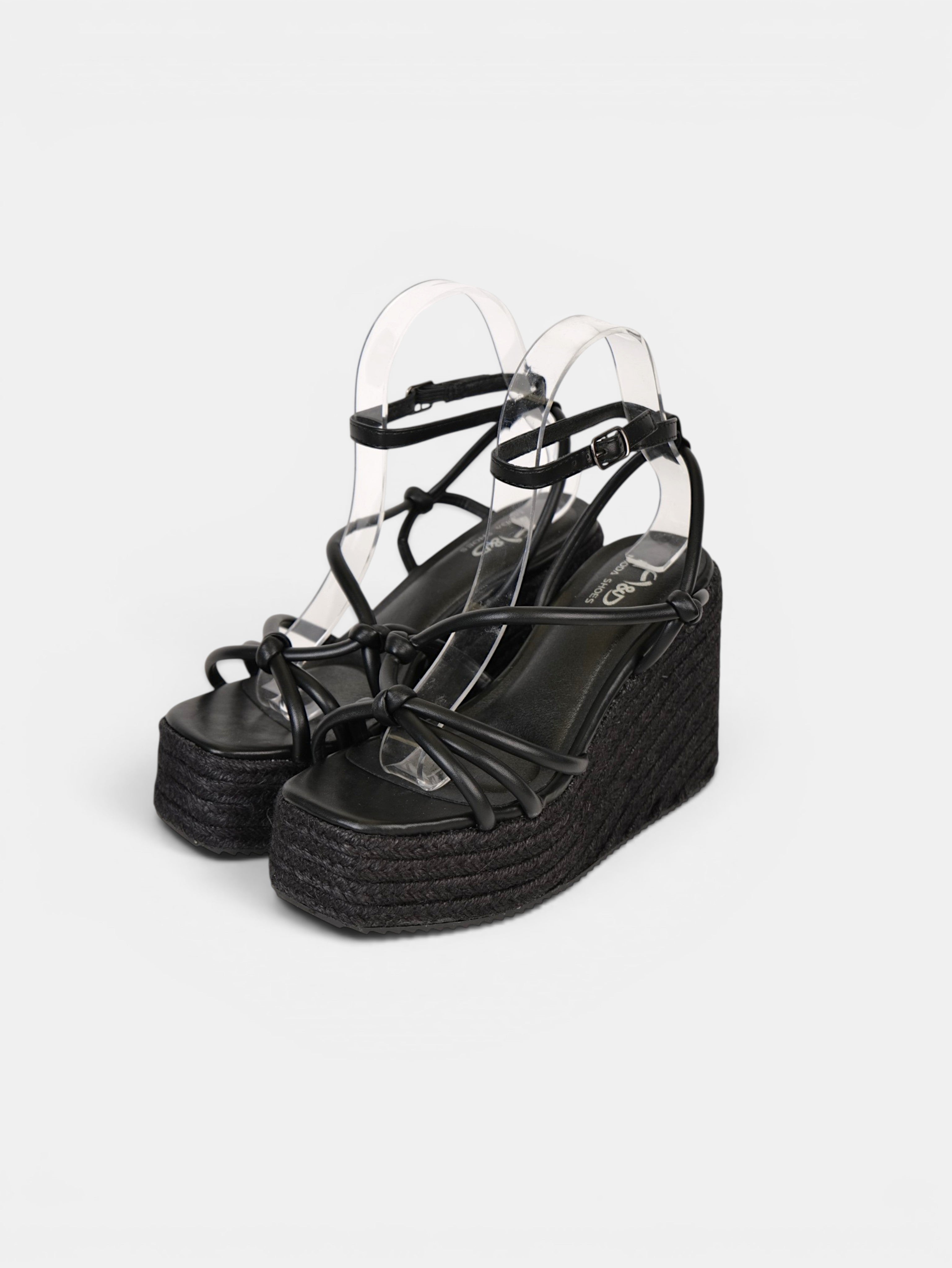 Sandalias de Cuña 11cm con Plataforma Alta Efecto Yute y Tiras con Nudos Decorativos, Sandalia con Pulsera Ajustable de Cuero Sintético para Verano, Fiesta, Vacaciones y Event