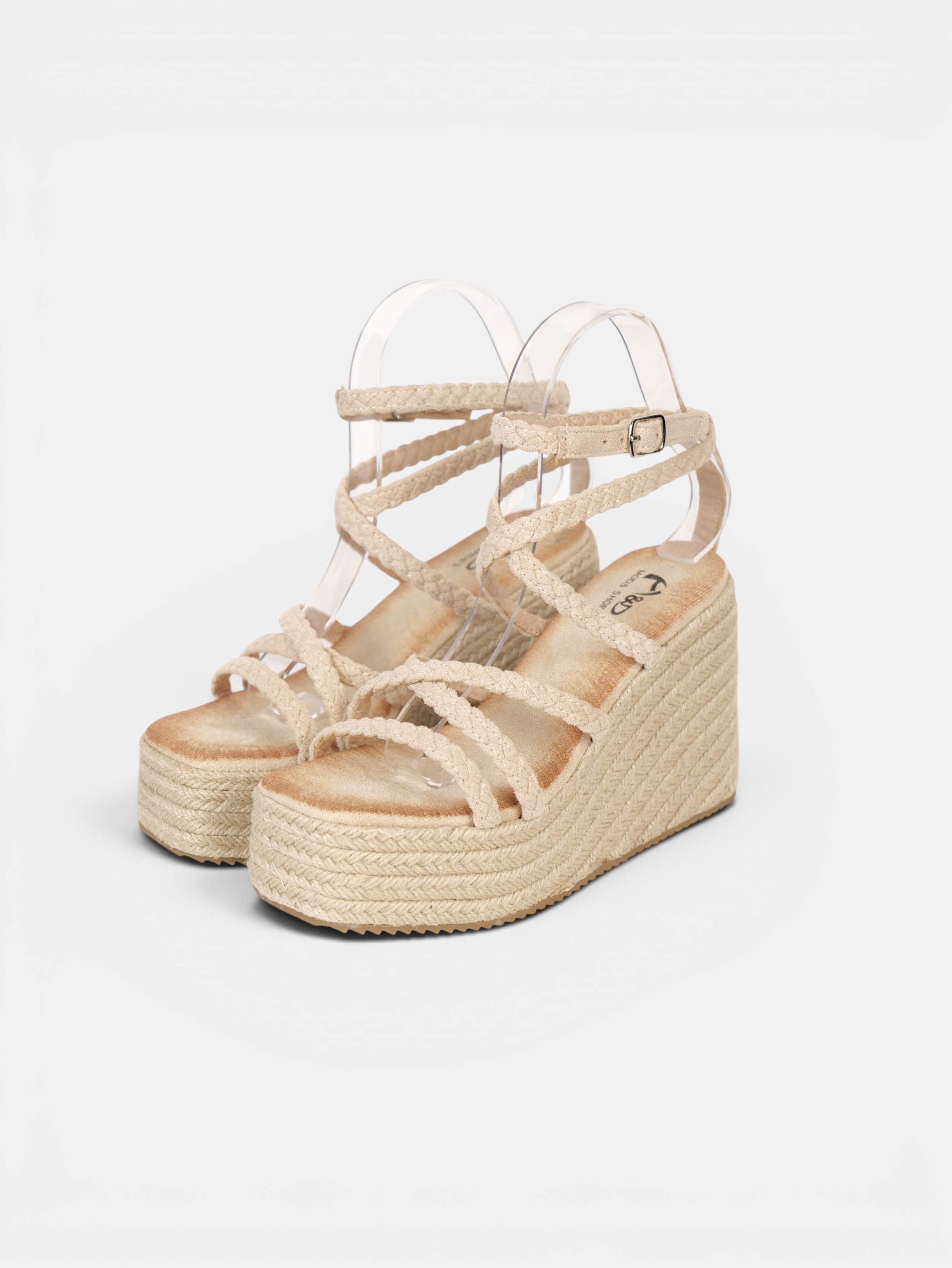 Sandalias de Cuña 11cm con Plataforma Alta Efecto Yute y Tiras con Nudos Decorativos, Sandalia con Pulsera Ajustable de Cuero Sintético para Verano, Fiesta, Vacaciones y Event