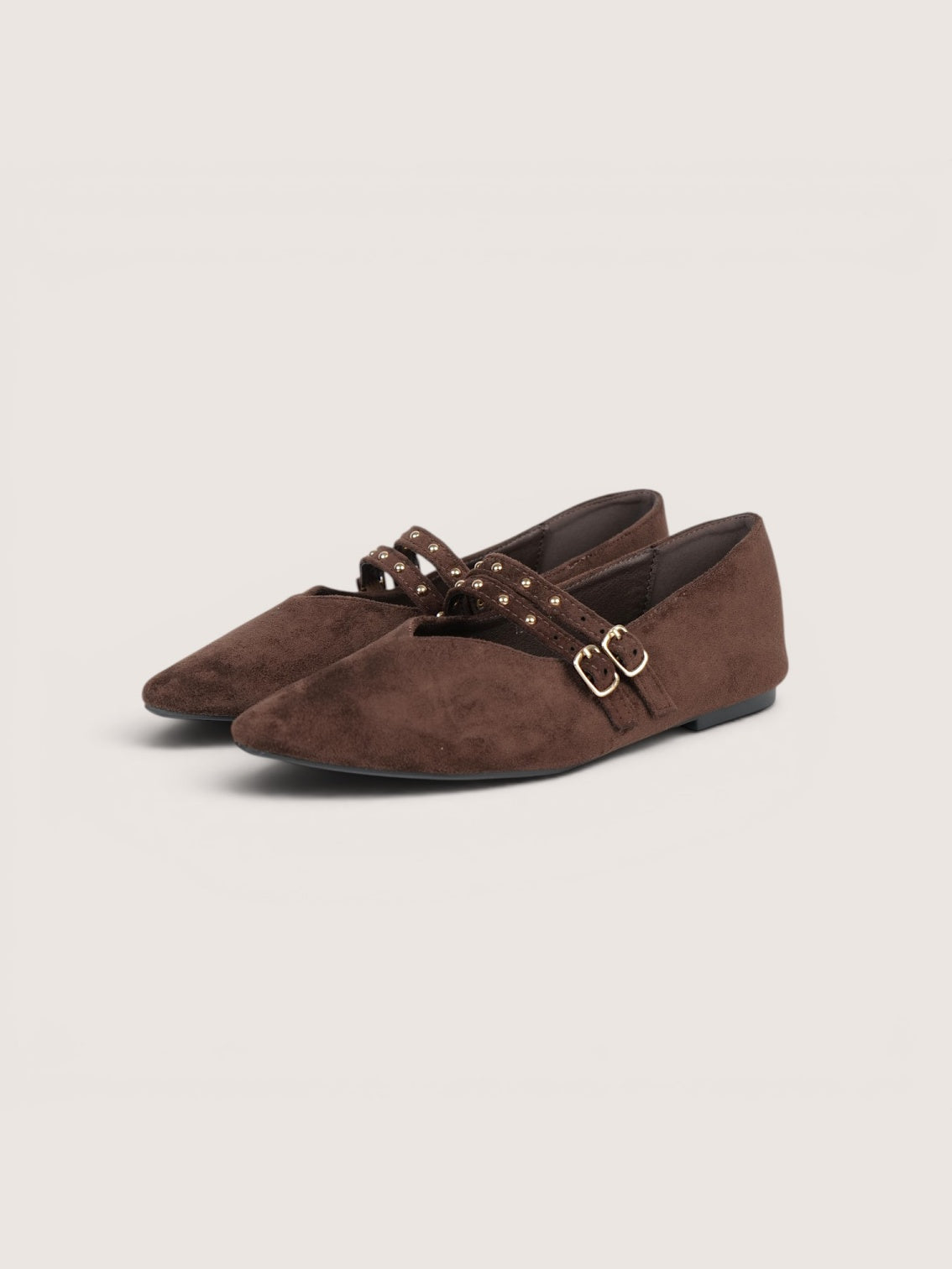 Bailarinas Mujer Planas con Doble Correa y Hebillas Metálicas, Zapatos Tipo Mary Jane de Punta Fina en Gamuza Sintética efecto Terciopelo, Flats Elegantes para Diario y Oficina
