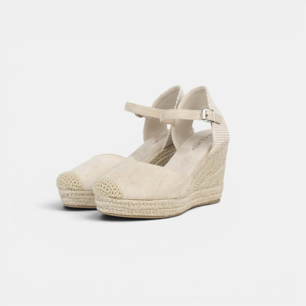 Alpargatas de Cuña Alta con pulsera al tobillo y acabado efecto ante, sandalias elegantes y cómodas para verano, bodas, eventos y looks casual chic