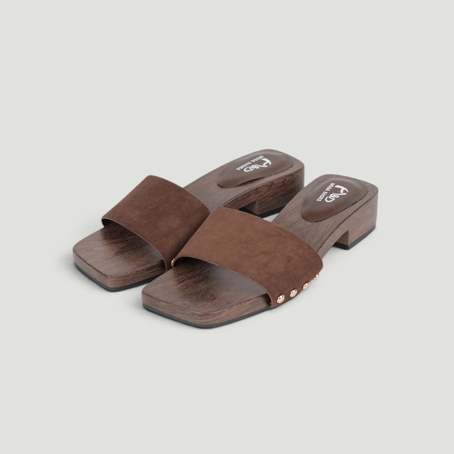 Zuecos Abiertos Tacón Bajo con Hebilla , Zuecos de mujer con acabado efecto gamuza sintética y detalle de hebilla metálica, sandalias cómodas de tacón ancho bajo ideales para verano y looks casuales