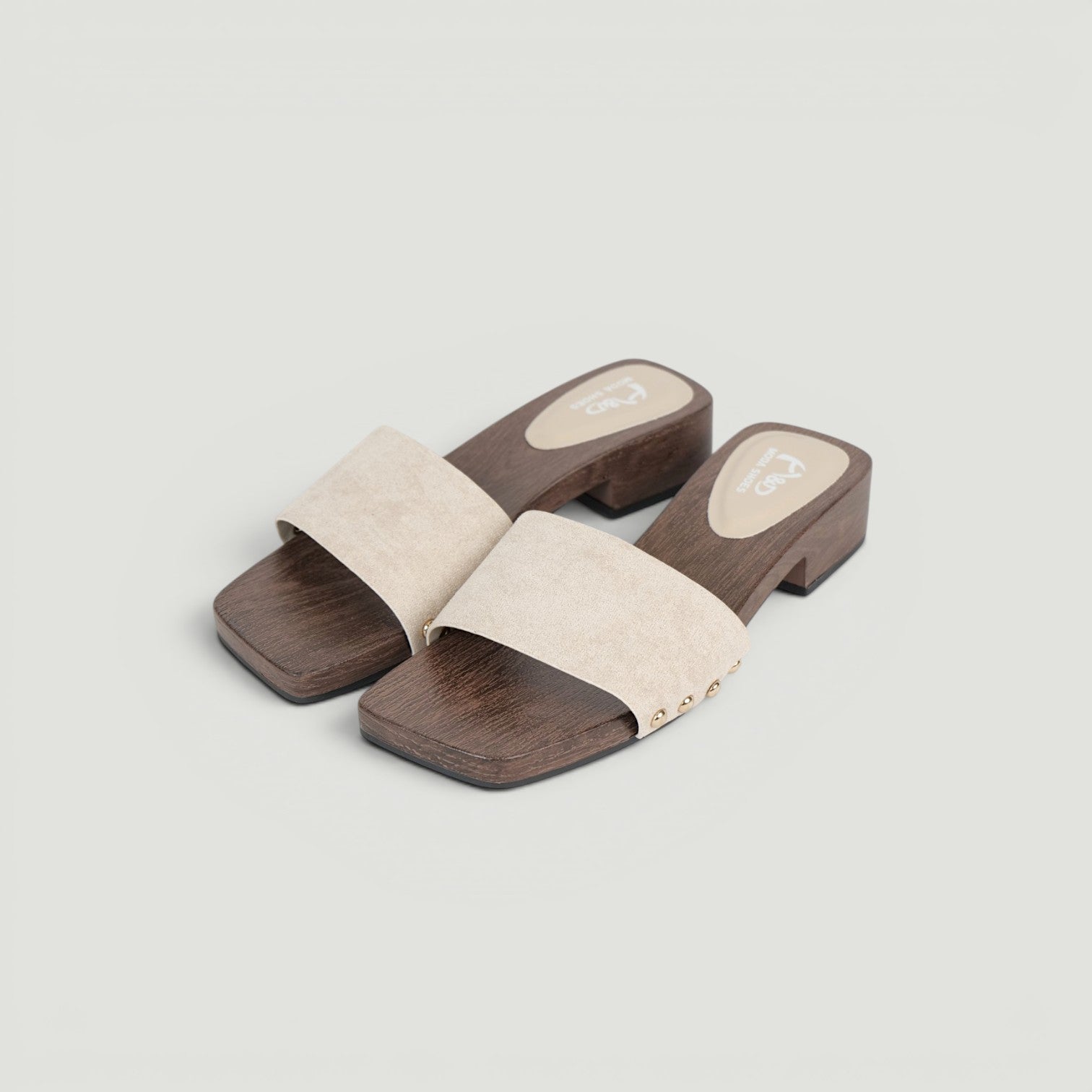 Zuecos Abiertos Tacón Bajo con Hebilla , Zuecos de mujer con acabado efecto gamuza sintética y detalle de hebilla metálica, sandalias cómodas de tacón ancho bajo ideales para verano y looks casuales