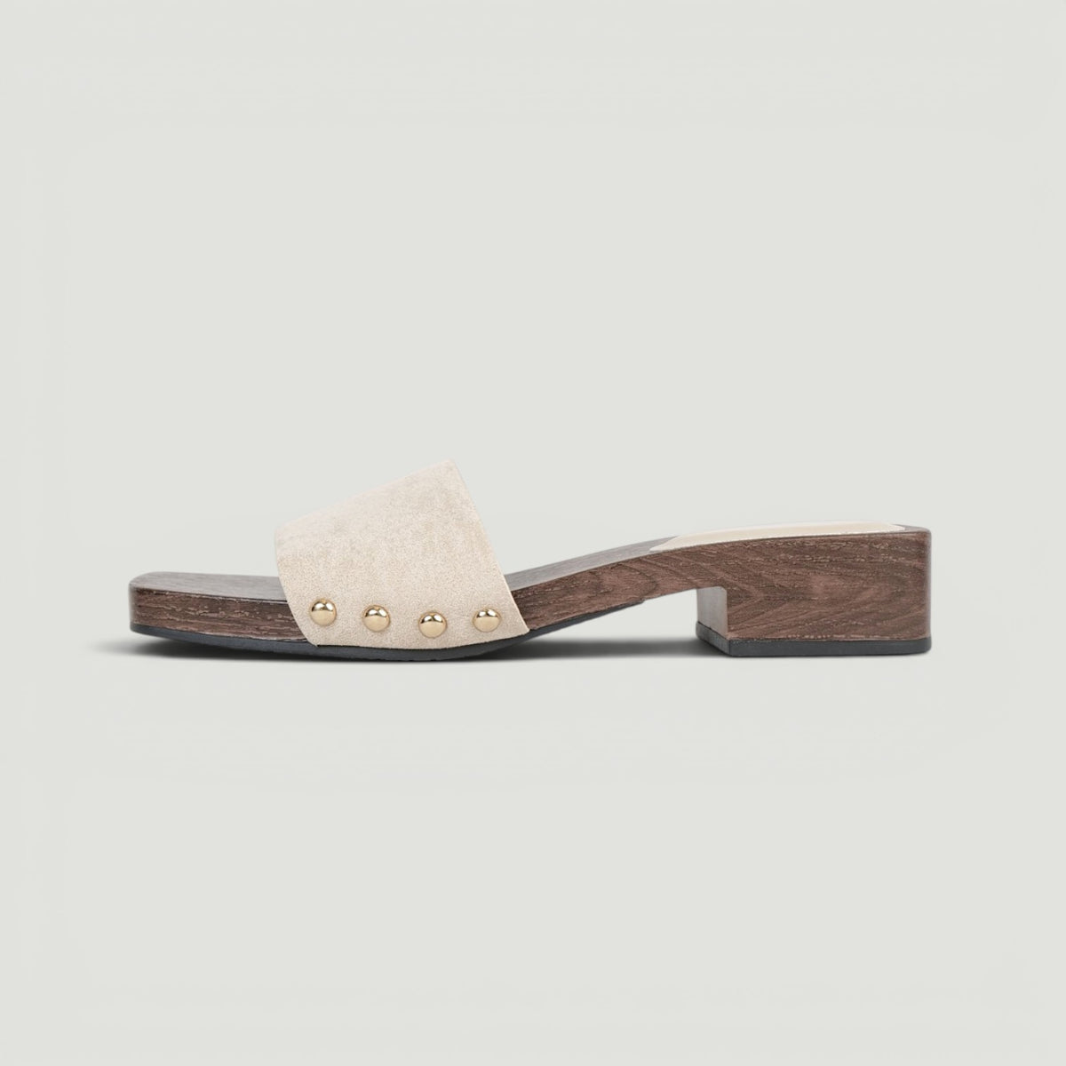 Zuecos Abiertos Tacón Bajo con Hebilla , Zuecos de mujer con acabado efecto gamuza sintética y detalle de hebilla metálica, sandalias cómodas de tacón ancho bajo ideales para verano y looks casuales