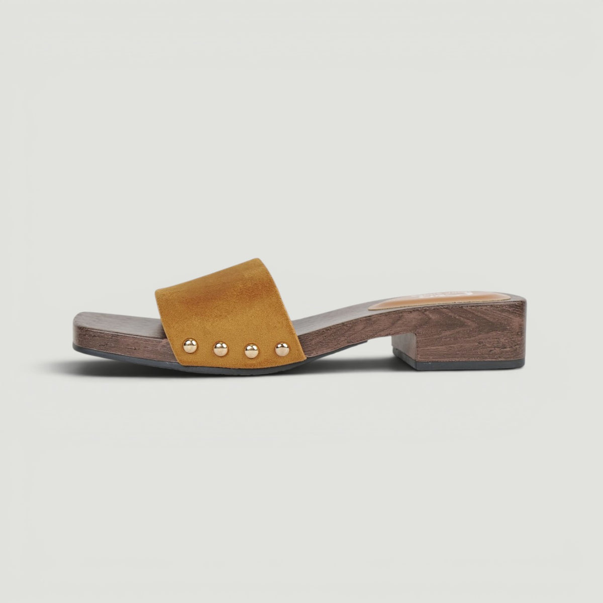 Zuecos Abiertos Tacón Bajo con Hebilla , Zuecos de mujer con acabado efecto gamuza sintética y detalle de hebilla metálica, sandalias cómodas de tacón ancho bajo ideales para verano y looks casuales