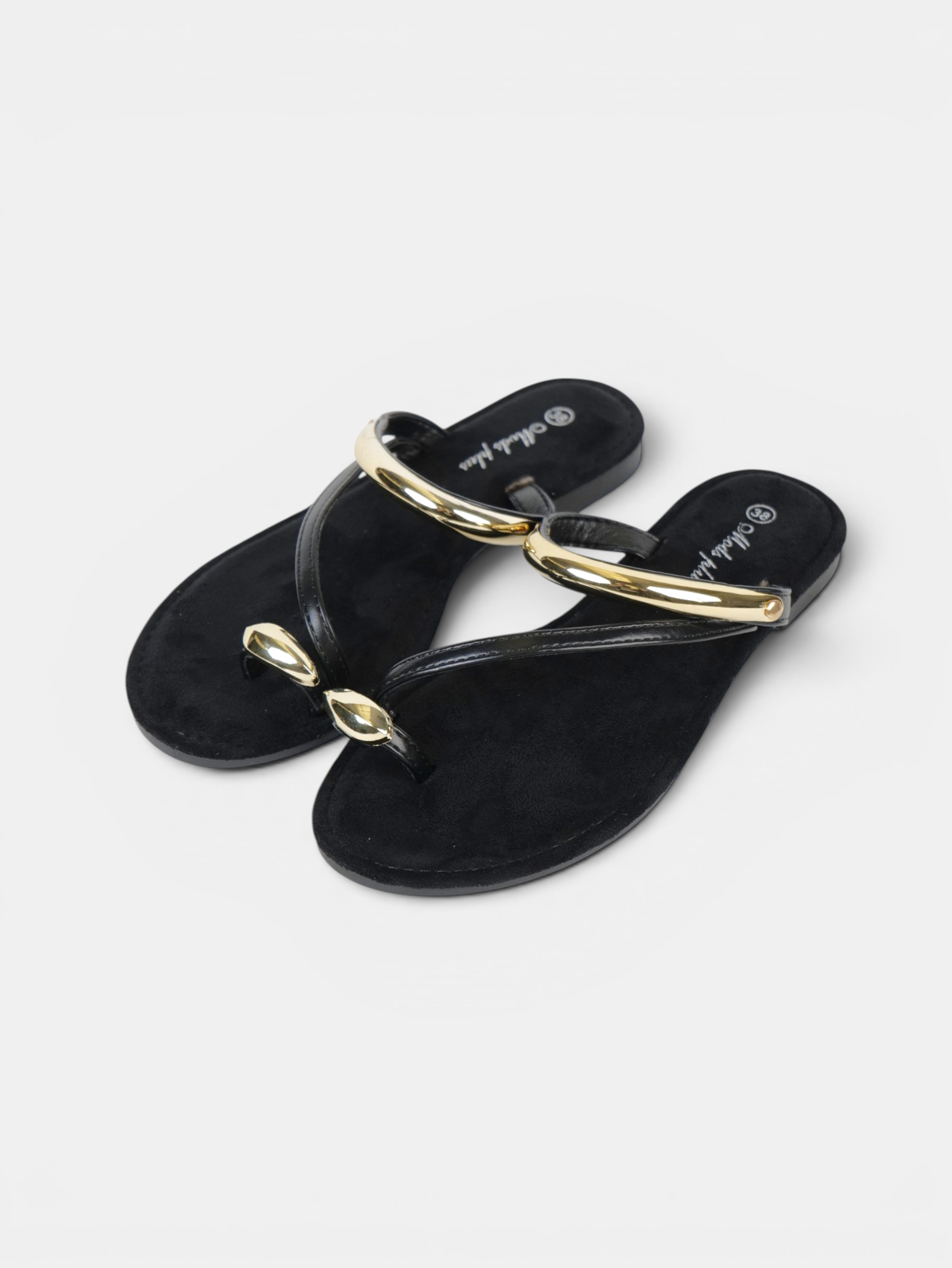 Sandalias tipo Chancla Anillo en el Dedo para mujer con detalles metálicos dorados y tiras suaves minimalistas, chanclas elegantes de verano para vacaciones, playa, vestidos y looks casual chic