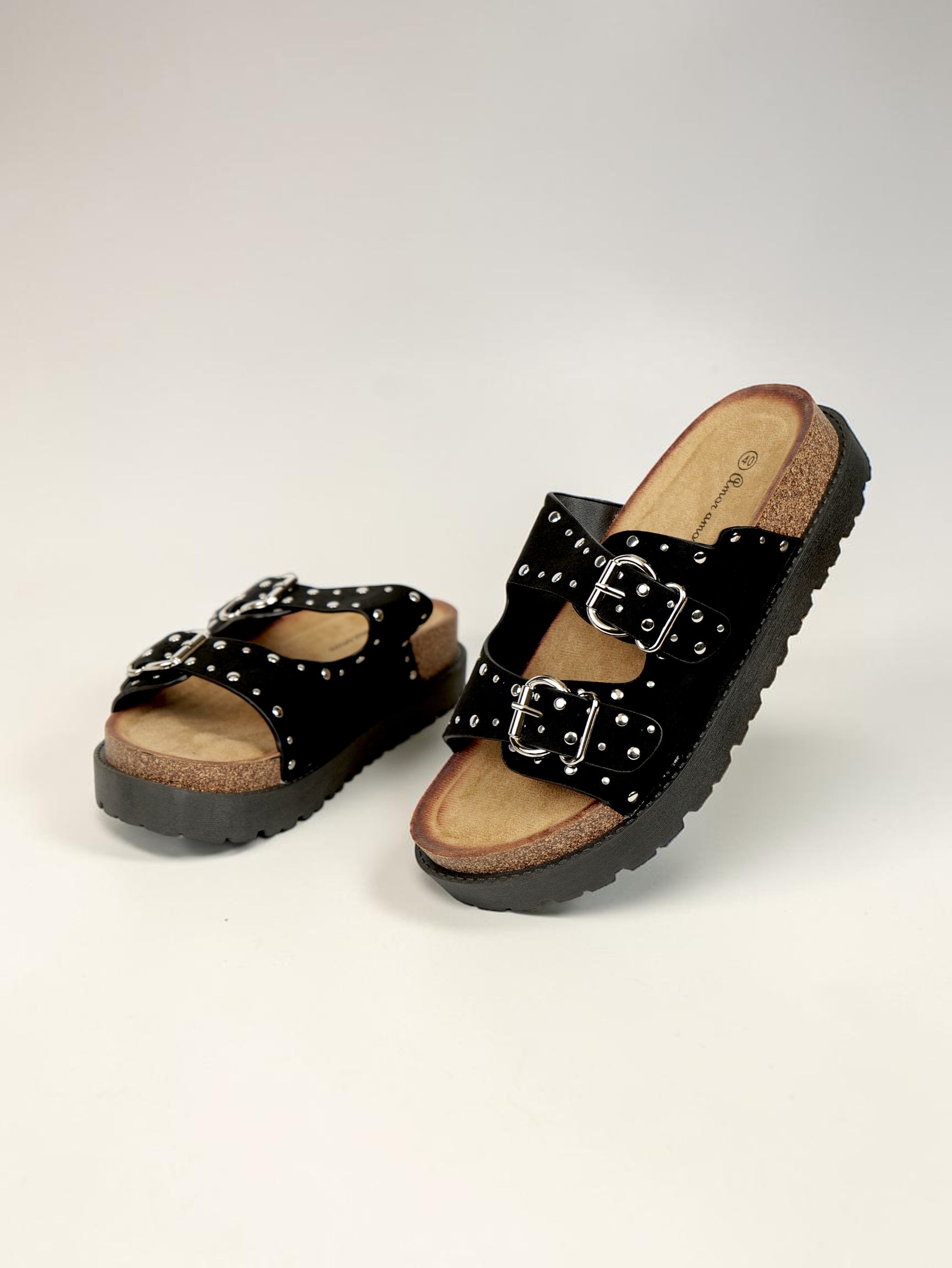 Sandalias Bio con Plataforma y Doble Hebilla de Velcro, Hebilla con Tachuales, Tira Ancha de Crochet Floral