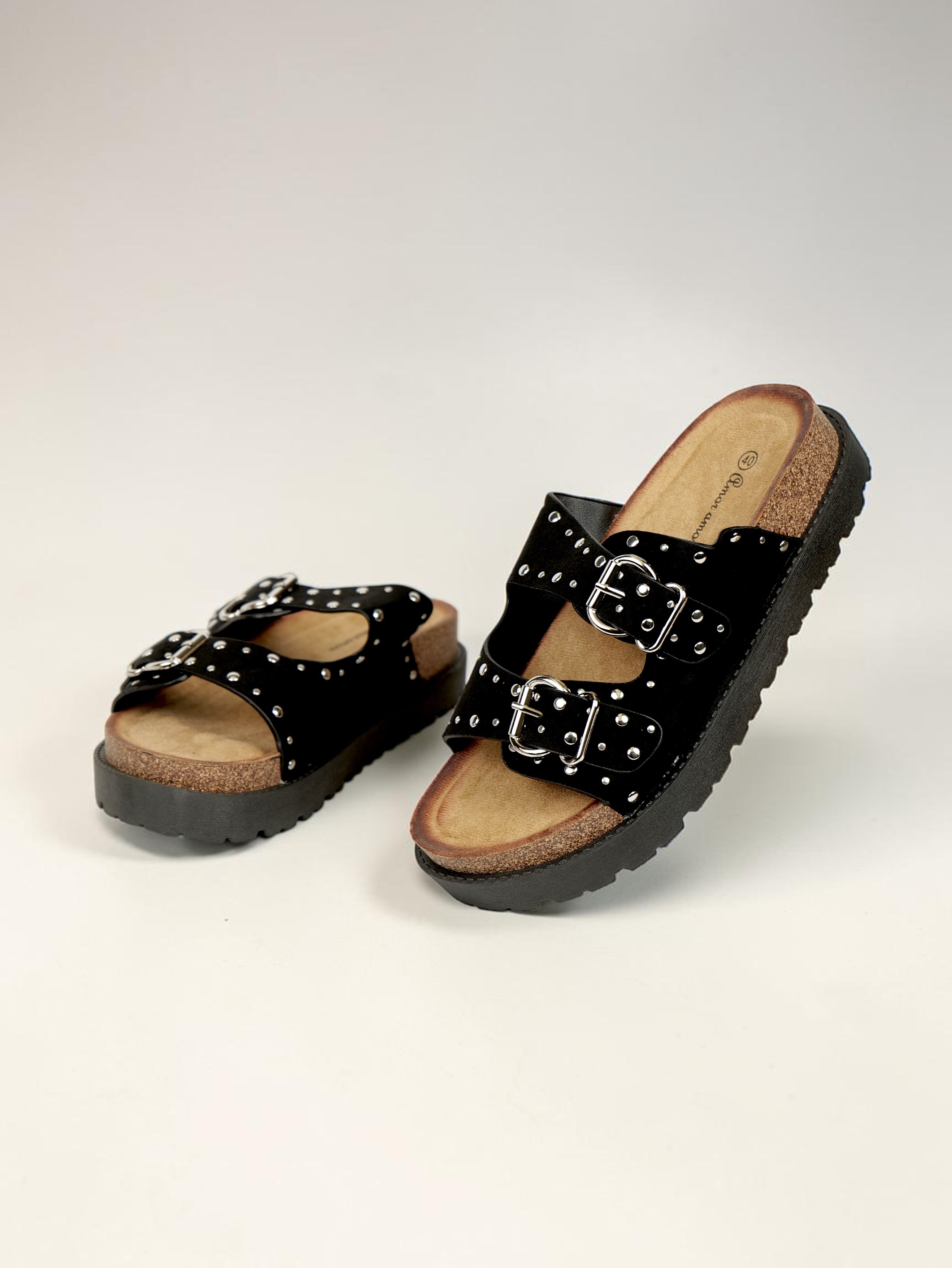 Sandalias Bio con Plataforma y Doble Hebilla de Velcro, Hebilla con Tachuales, Tira Ancha de Crochet Floral