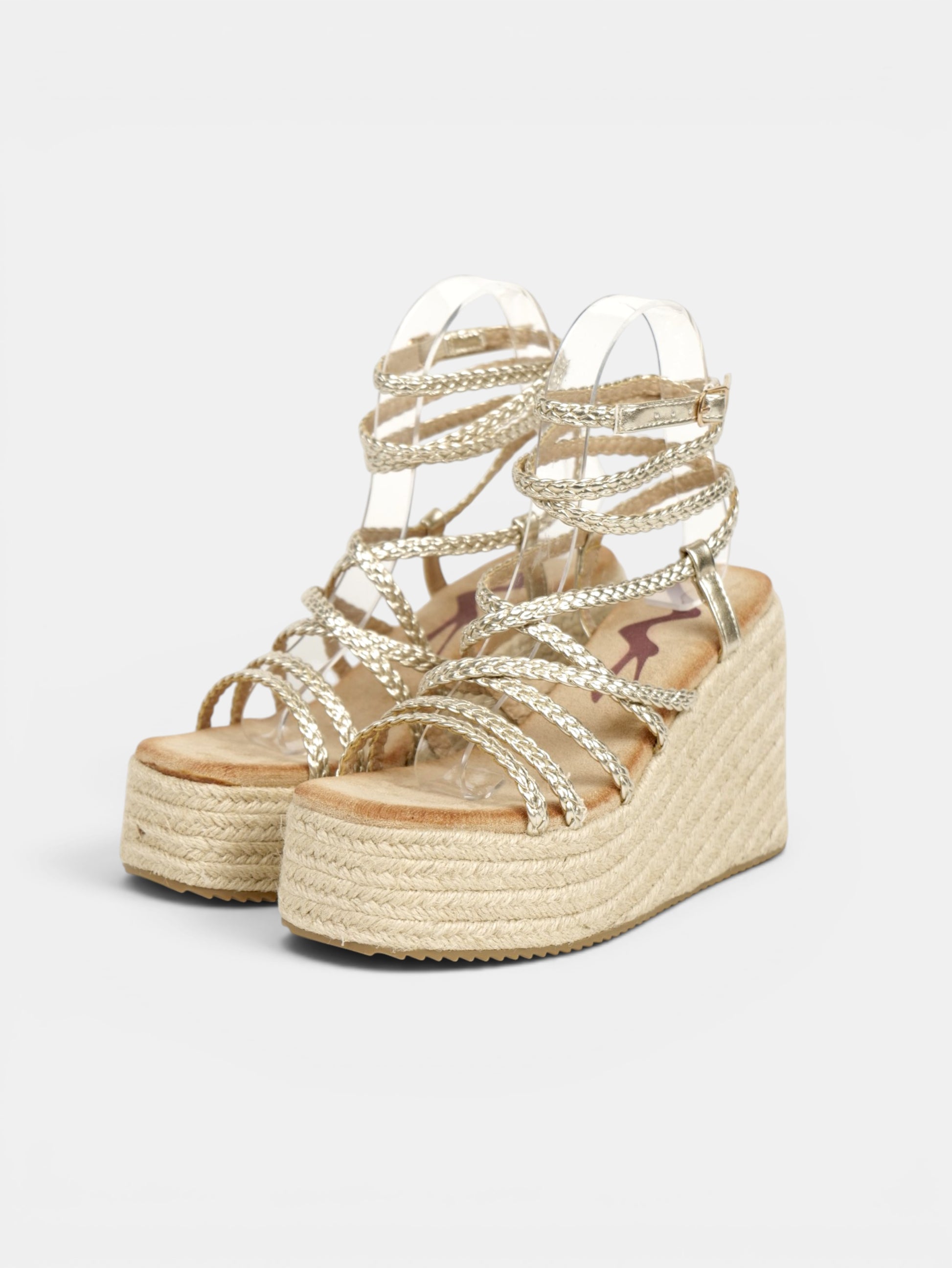 Sandalias de Cuña 11cm con Plataforma Alta Efecto Yute y Tiras con Nudos Decorativos, Sandalia con Pulsera Ajustable de Cuero Sintético para Verano, Fiesta, Vacaciones y Event