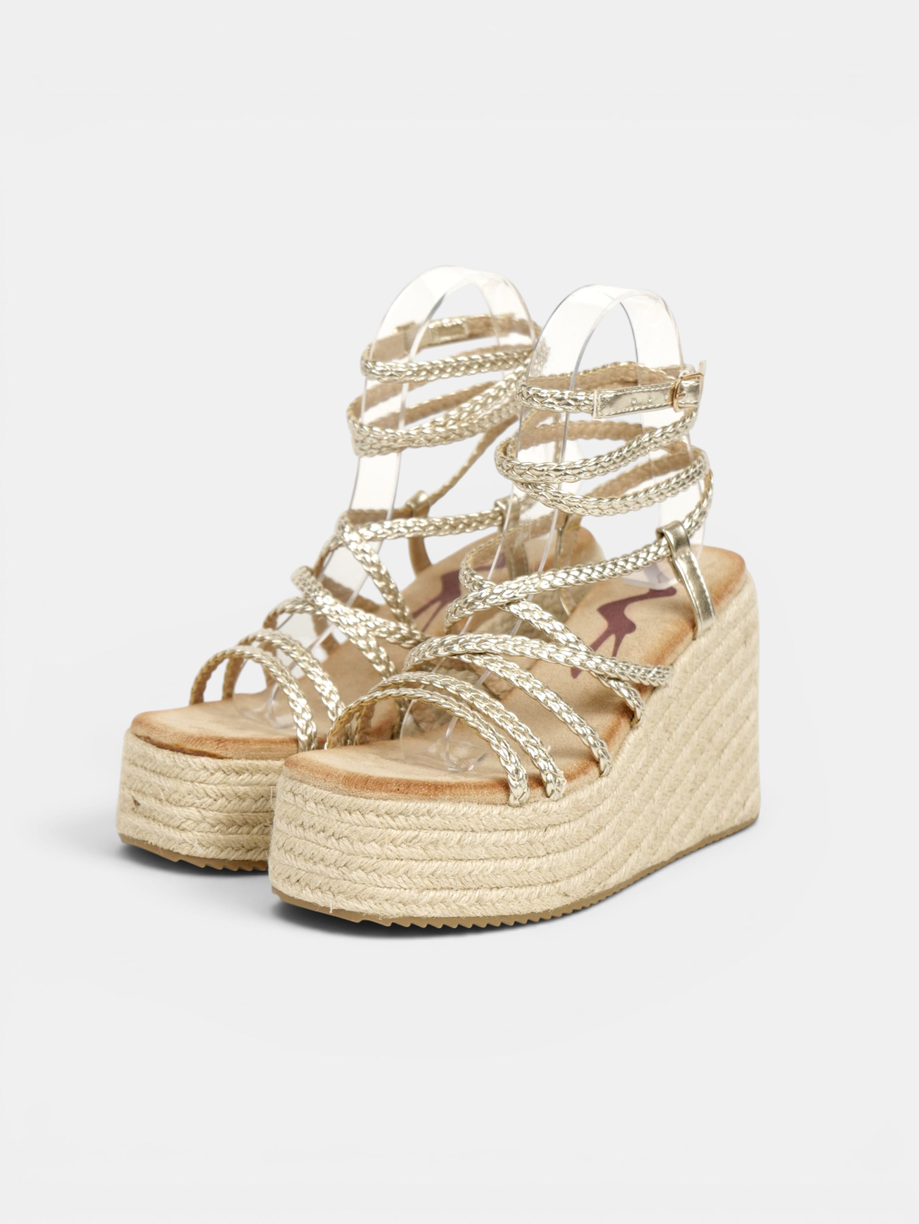 Sandalias de Cuña 11cm con Plataforma Alta Efecto Yute y Tiras con Nudos Decorativos, Sandalia con Pulsera Ajustable de Cuero Sintético para Verano, Fiesta, Vacaciones y Event