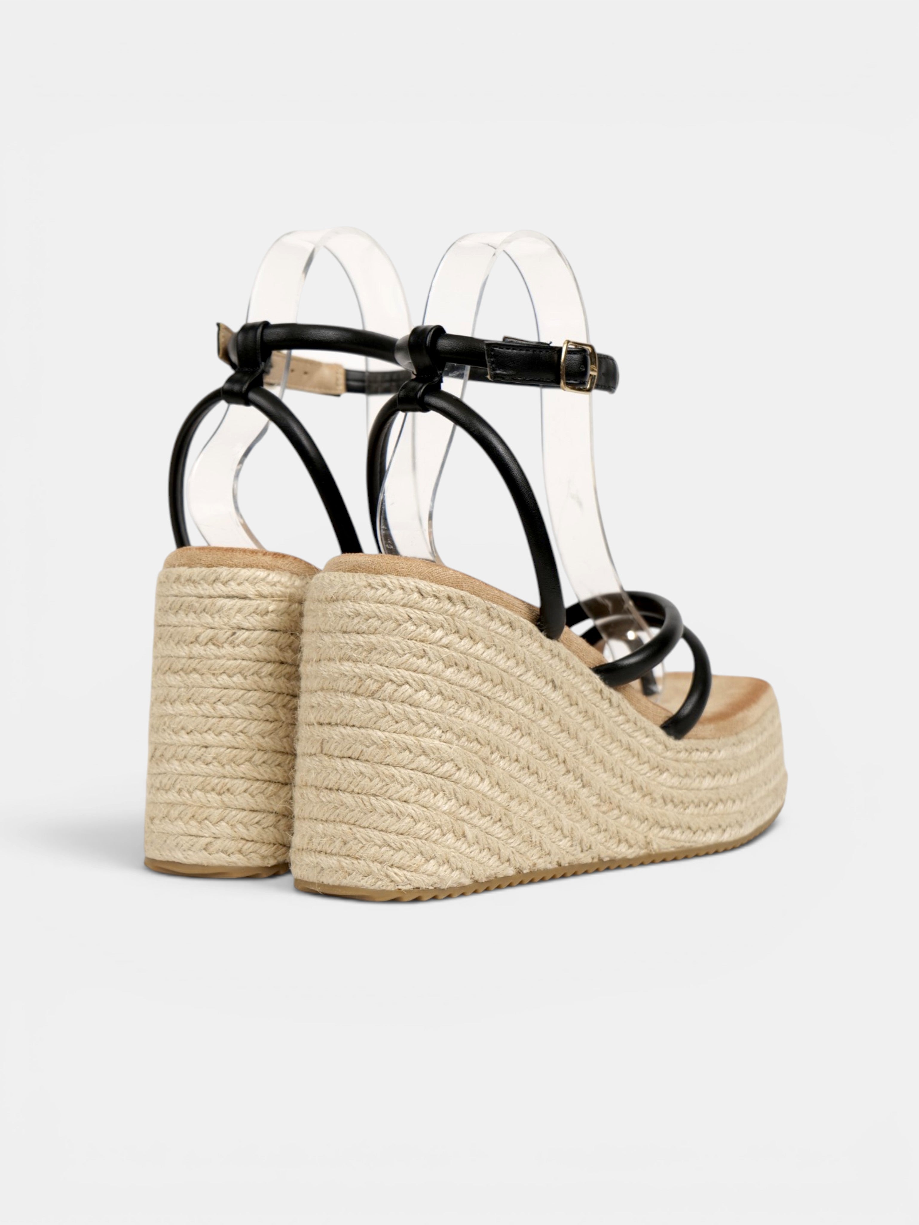 Sandalias de Cuña Anillo dorado en el Dedo, Plataforma de Esparto, Tiras Finas Redondas y Pulsera al Tobillo para Vestidos, Faldas y Pantalón de Lino