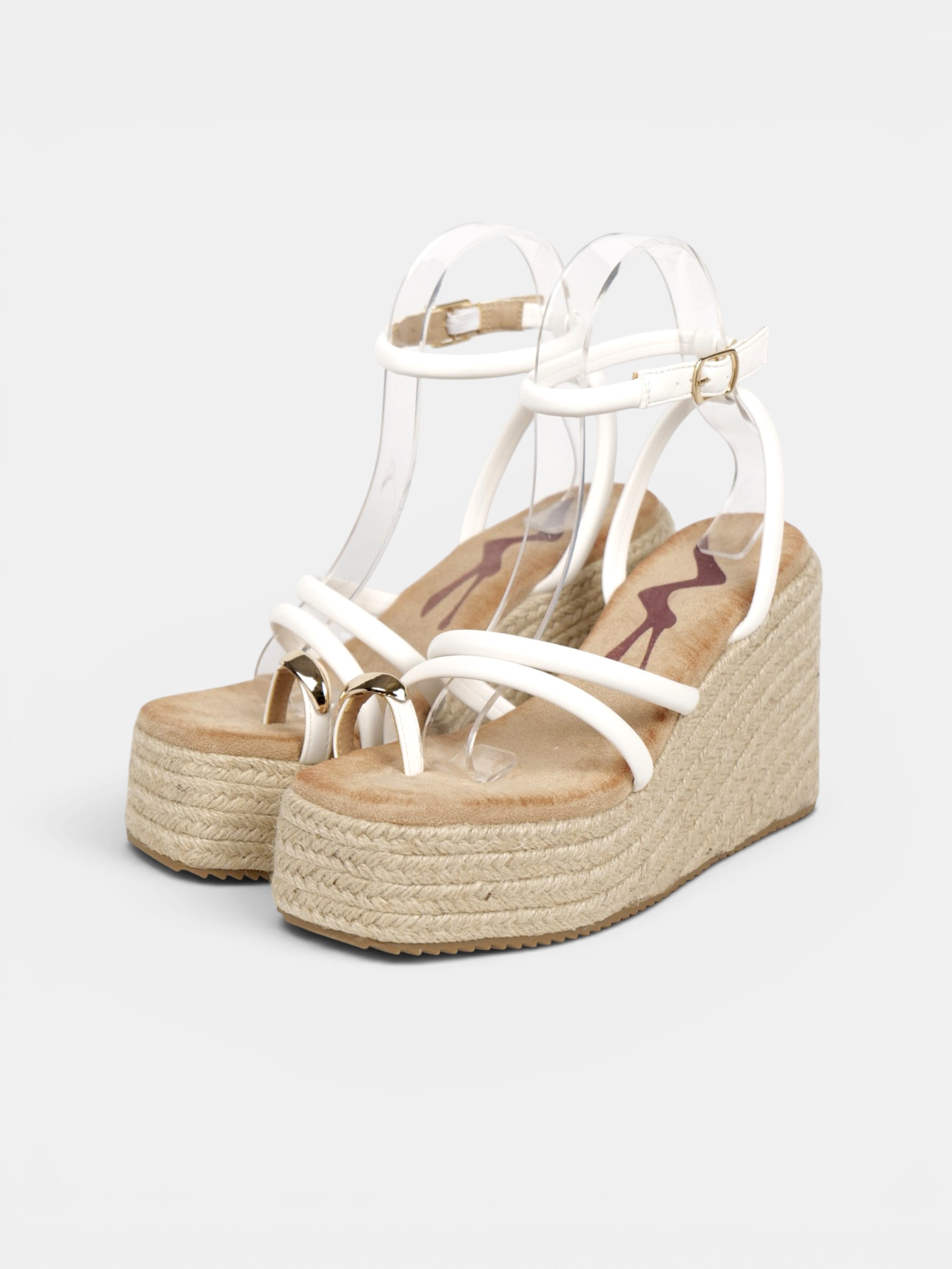 Sandalias de Cuña Anillo dorado en el Dedo, Plataforma de Esparto, Tiras Finas Redondas y Pulsera al Tobillo para Vestidos, Faldas y Pantalón de Lino
