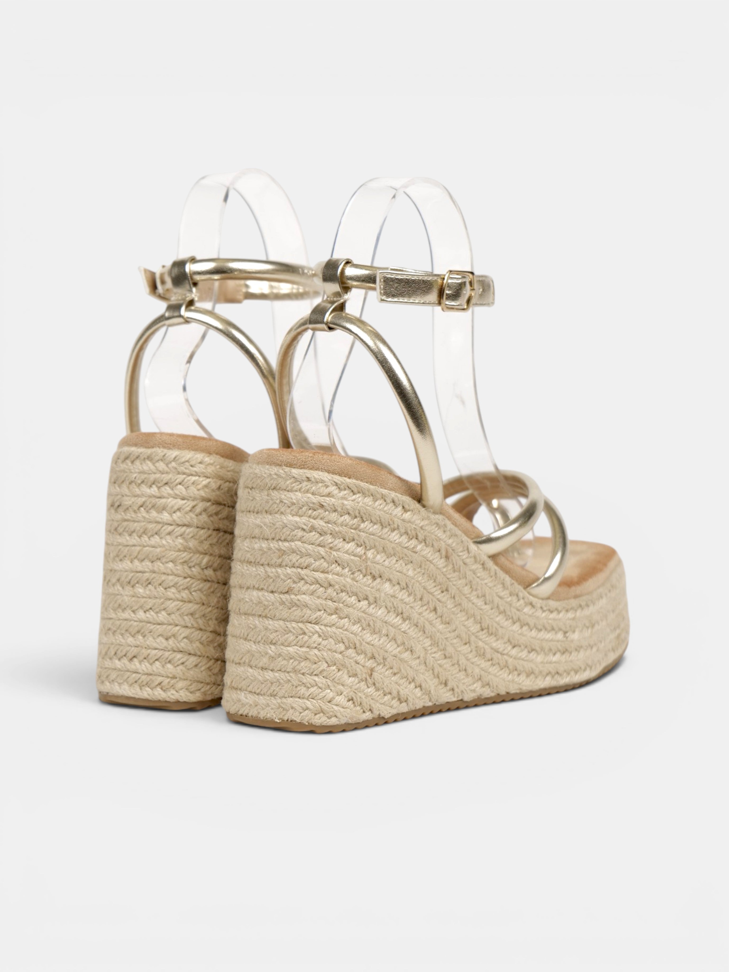 Sandalias de Cuña Anillo dorado en el Dedo, Plataforma de Esparto, Tiras Finas Redondas y Pulsera al Tobillo para Vestidos, Faldas y Pantalón de Lino