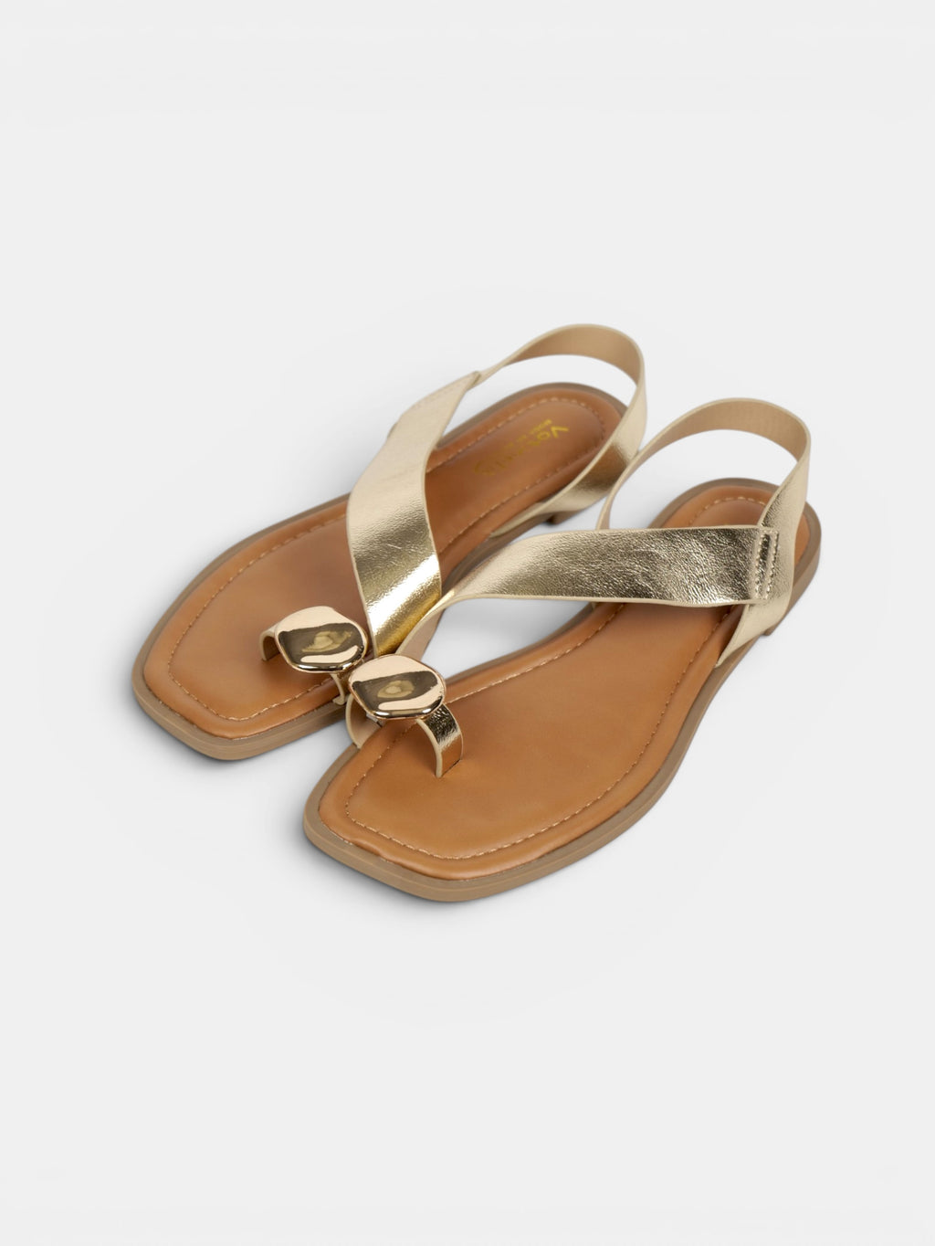 Sandalias Planas Mujer con Separación para el Dedo, Tiras Cruzadas Metalizadas y Talón Cubierto para Vestidos, Faldas, Shorts y Vaqueros