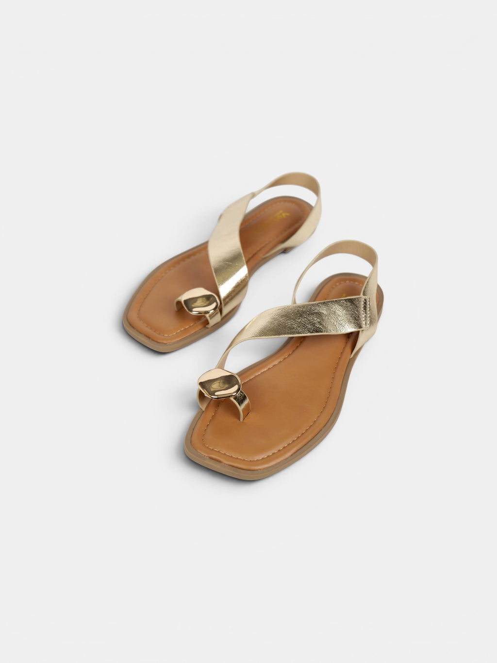 Sandalias Planas Mujer con Separación para el Dedo, Tiras Cruzadas Metalizadas y Talón Cubierto para Vestidos, Faldas, Shorts y Vaqueros