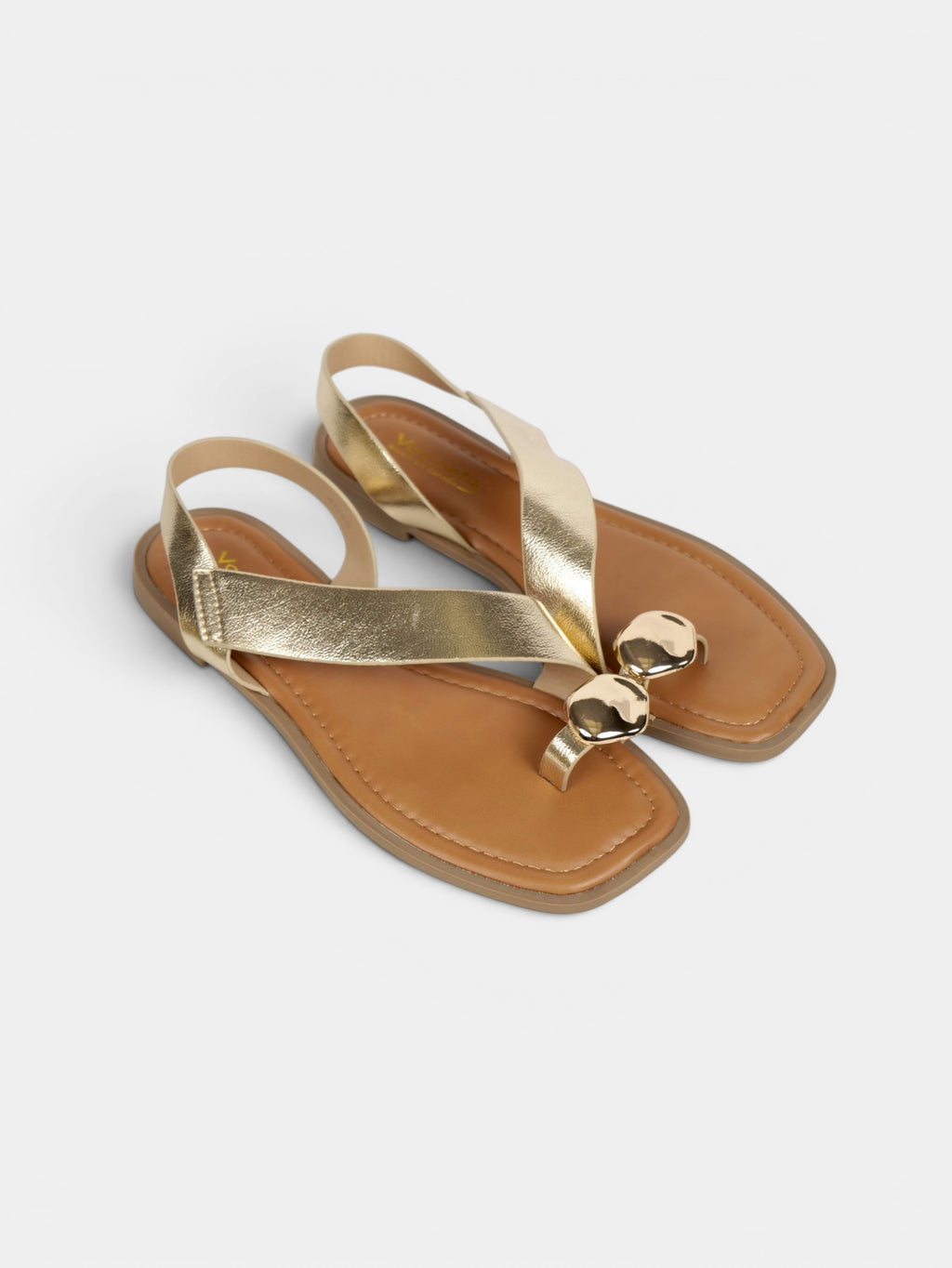Sandalias Planas Mujer con Separación para el Dedo, Tiras Cruzadas Metalizadas y Talón Cubierto para Vestidos, Faldas, Shorts y Vaqueros