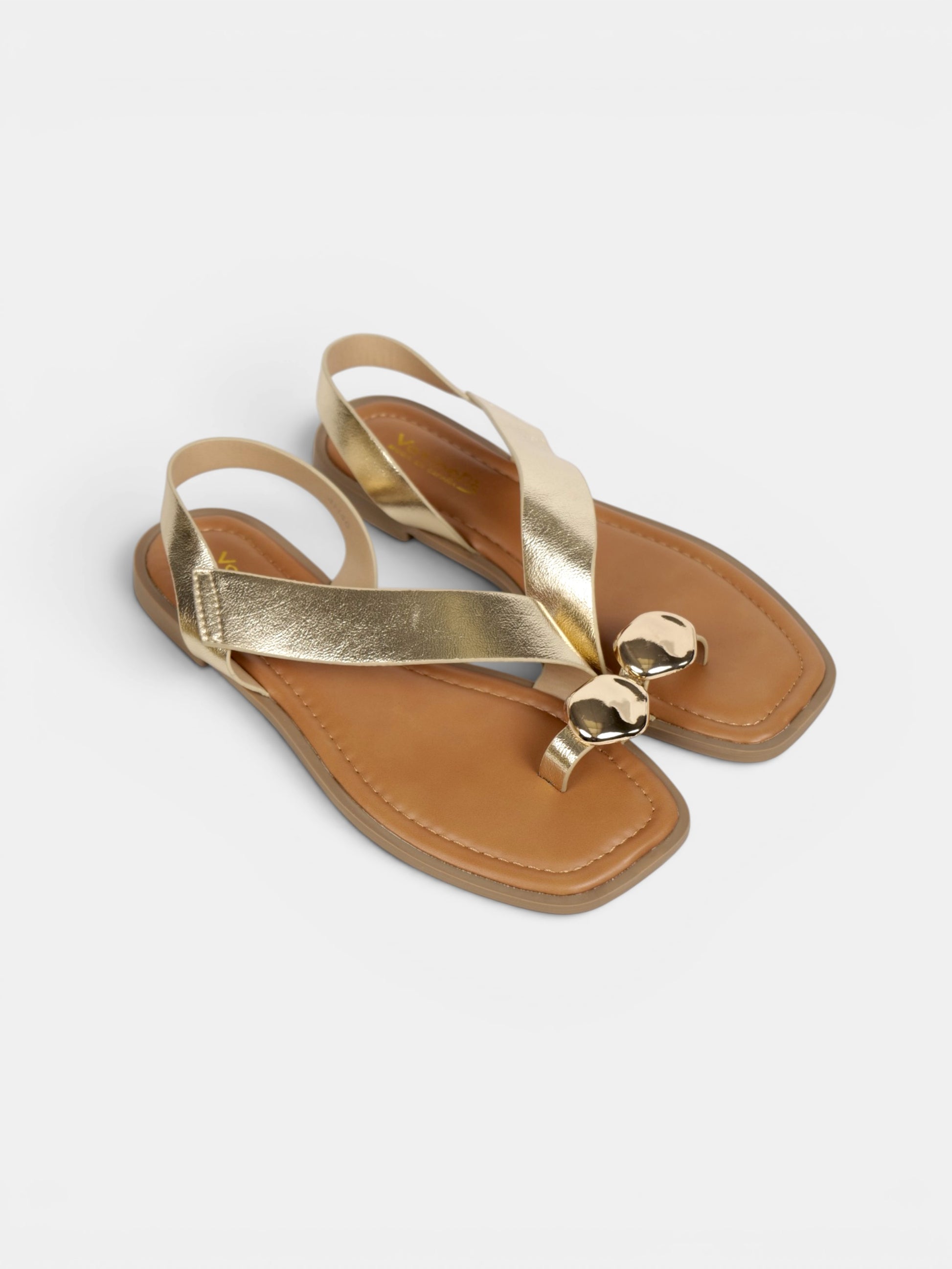 Sandalias Planas Mujer con Separación para el Dedo, Tiras Cruzadas Metalizadas y Talón Cubierto para Vestidos, Faldas, Shorts y Vaqueros